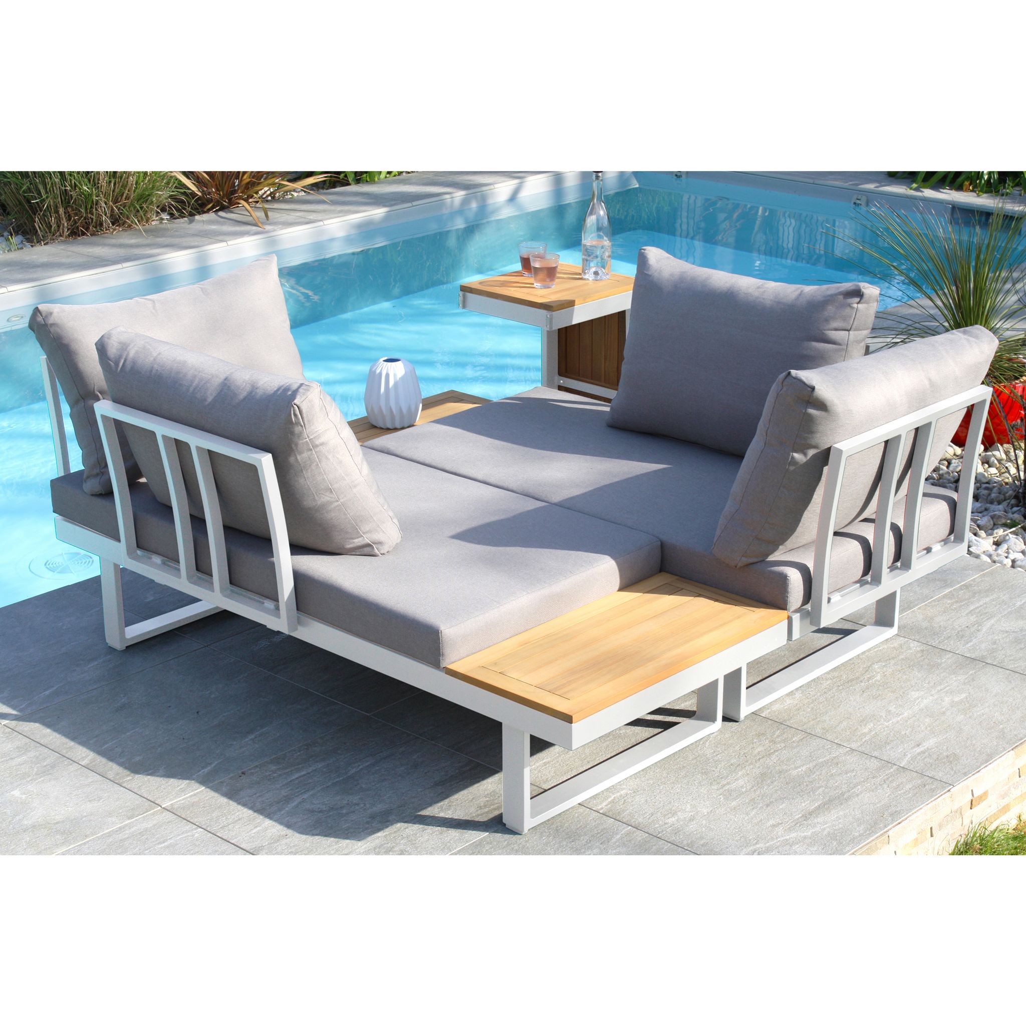 Voir la diapositive 5 : DCB GARDEN Salon bas de jardin - 4 places - Bois/Aluminium - Blanc - TOKYO