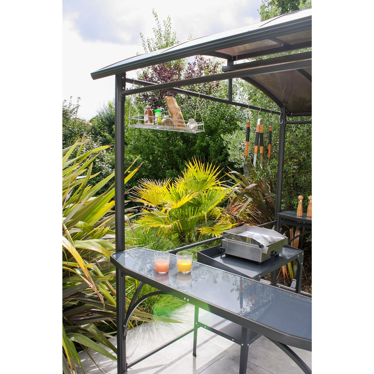 DCB GARDEN Abri pour barbecue - Aluminium et polycarbonate - Gris Anthracite