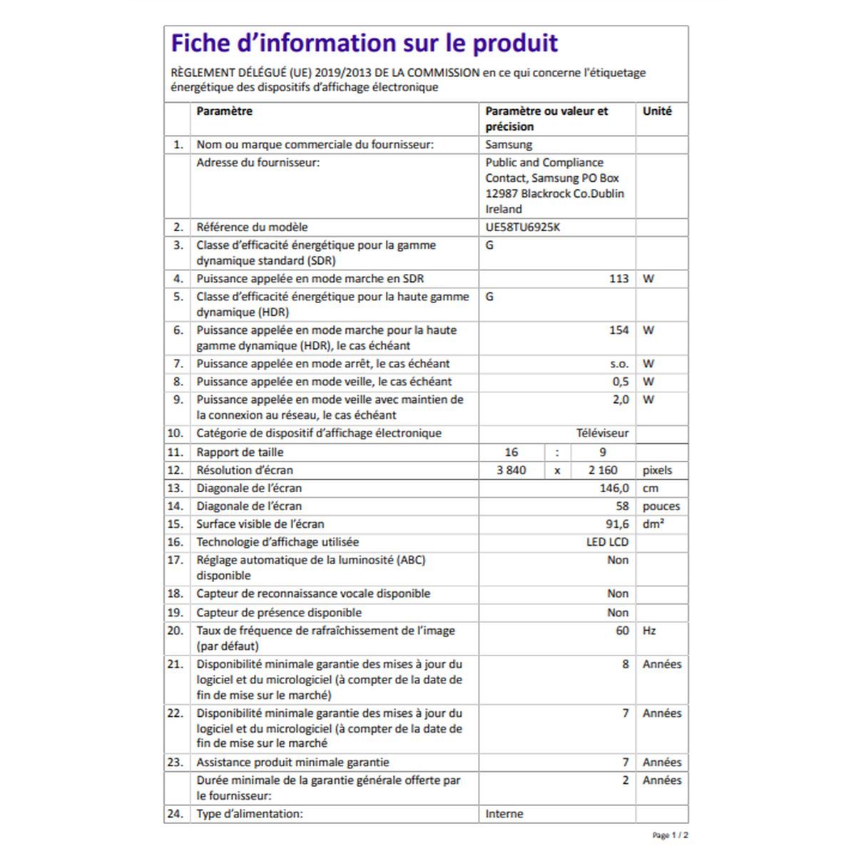 SAMSUNG UE58TU6925 TV LED  4K Ultra HD 146 cm Smart TV