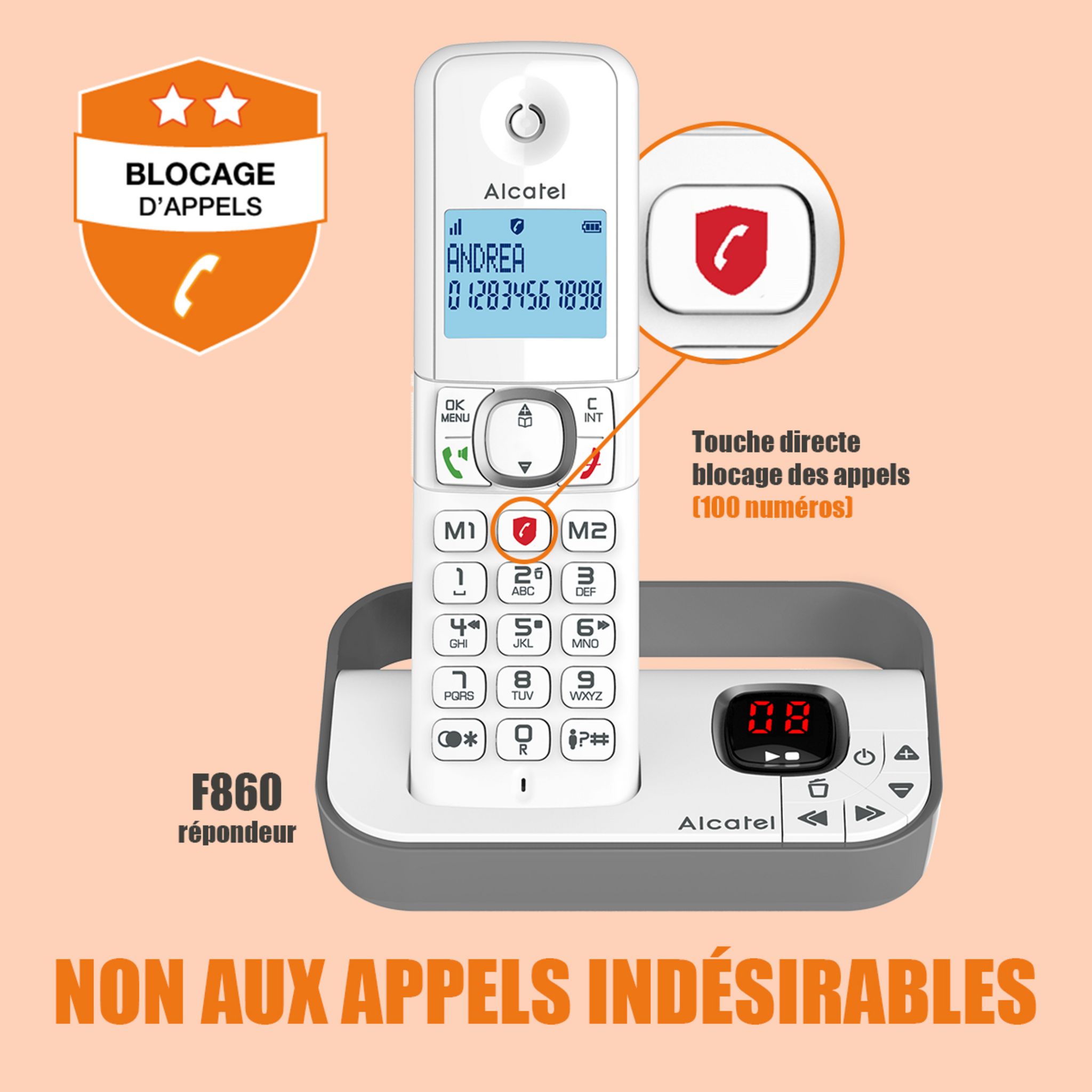 Voir la diapositive 3 : ALCATEL Téléphone Sans Fil- VOICE SOLO F860- Répondeur - Gris