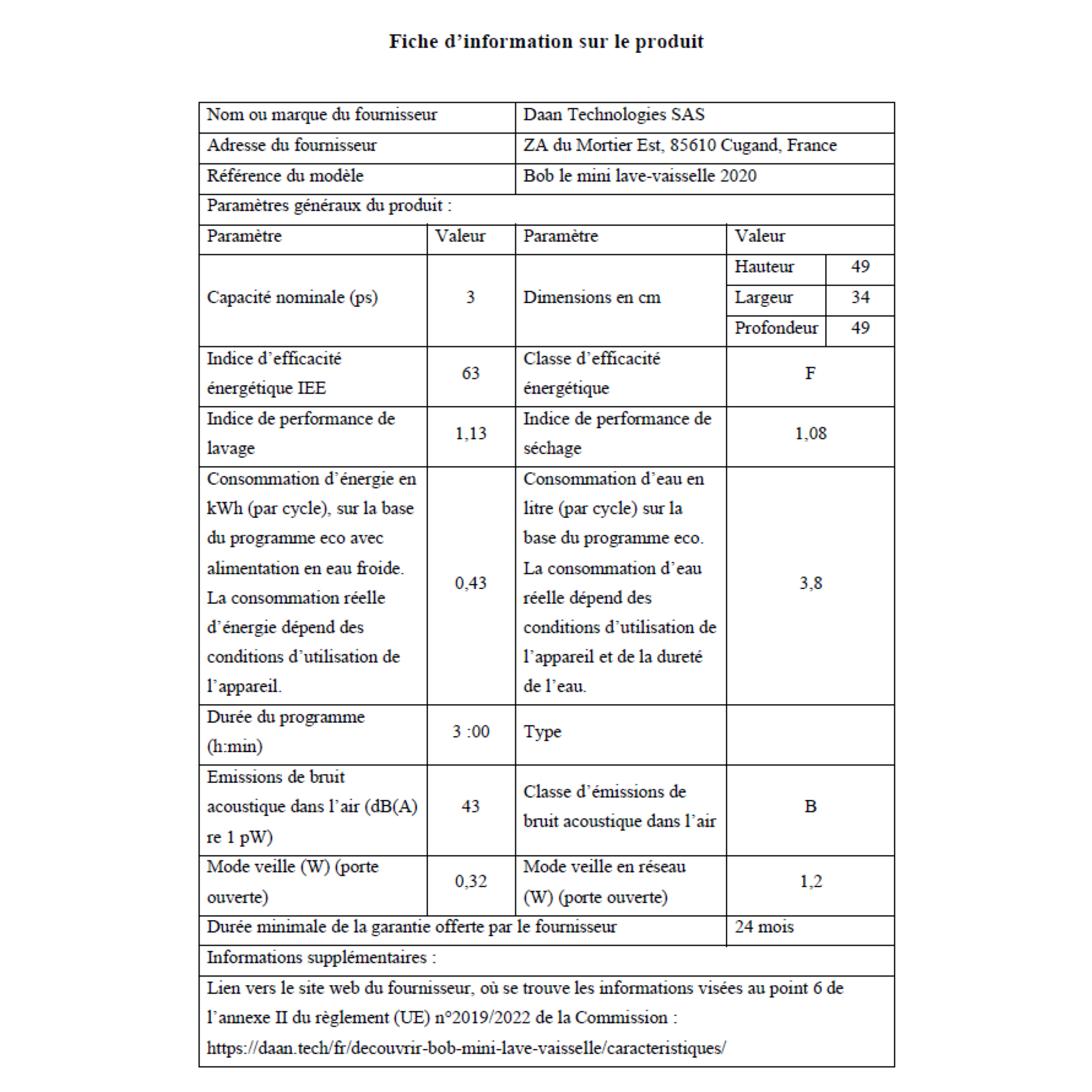 Voir la diapositive 8 : BOB Mini lave vaisselle Premium, 2 couverts, 43 dB, F