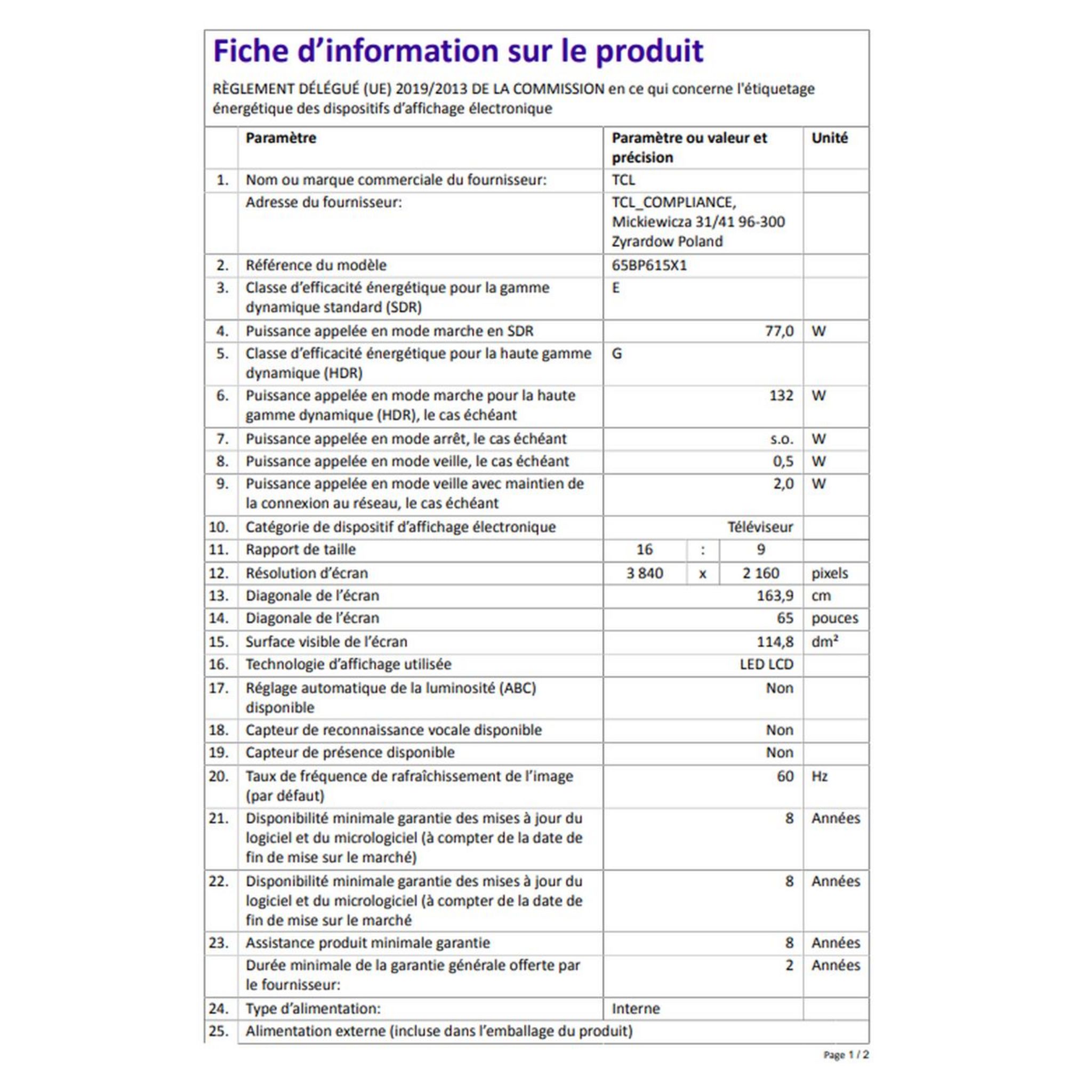 Voir la diapositive 4 : TCL 65P615 TV LED 4K HDR 164 cm Android TV 9.0