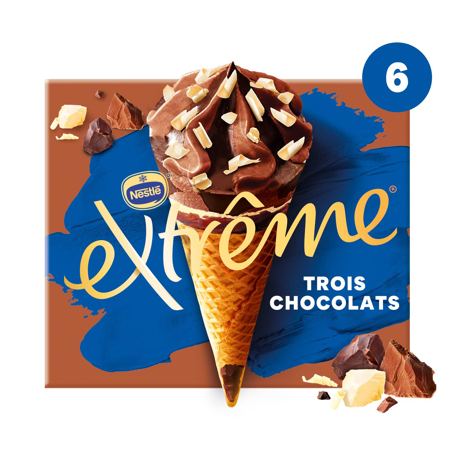 Voir la diapositive 2 : EXTREME Cônes glacés trois chocolats 6 pièces 444g