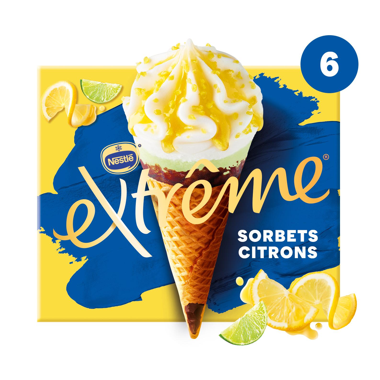 Voir la diapositive 2 : EXTREME Extrême cônes glacés sorbets citrons 6 pièces 474g
