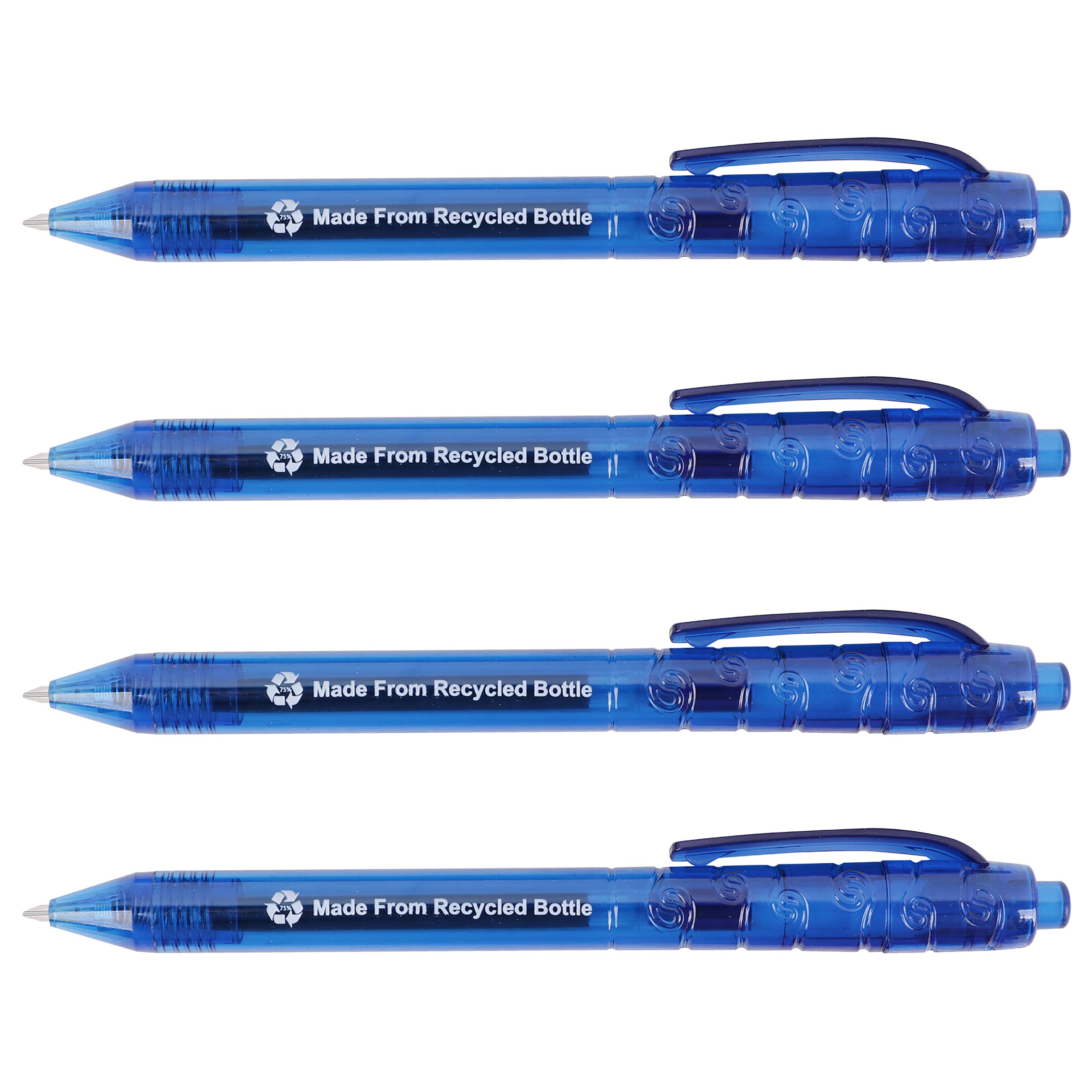 Voir la diapositive 2 : AUCHAN Stylo Bille Rétractable Pointe 1mm Bouteille recyclé - Bleu