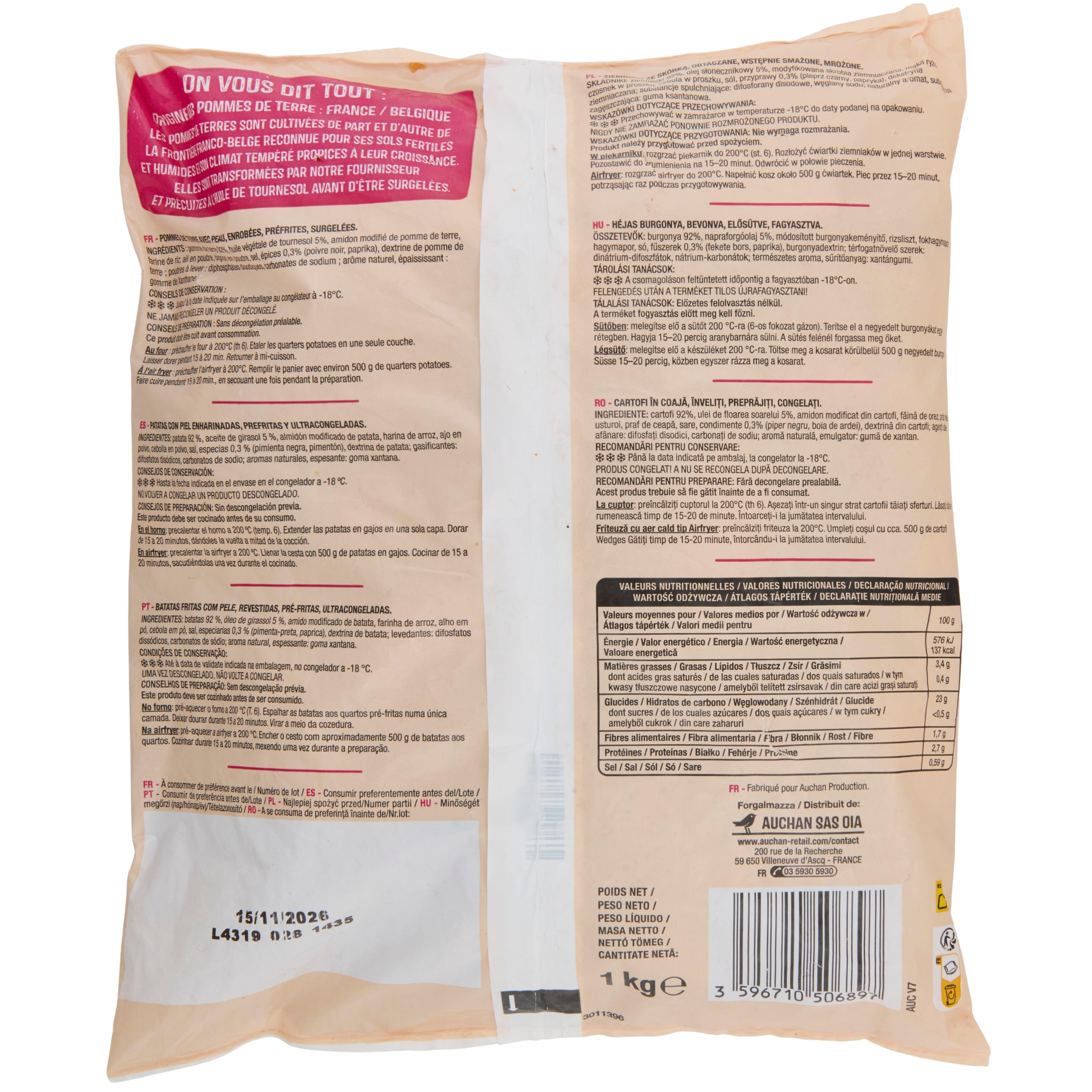 Voir la diapositive 2 : AUCHAN Potatoes aux épices douces 1kg