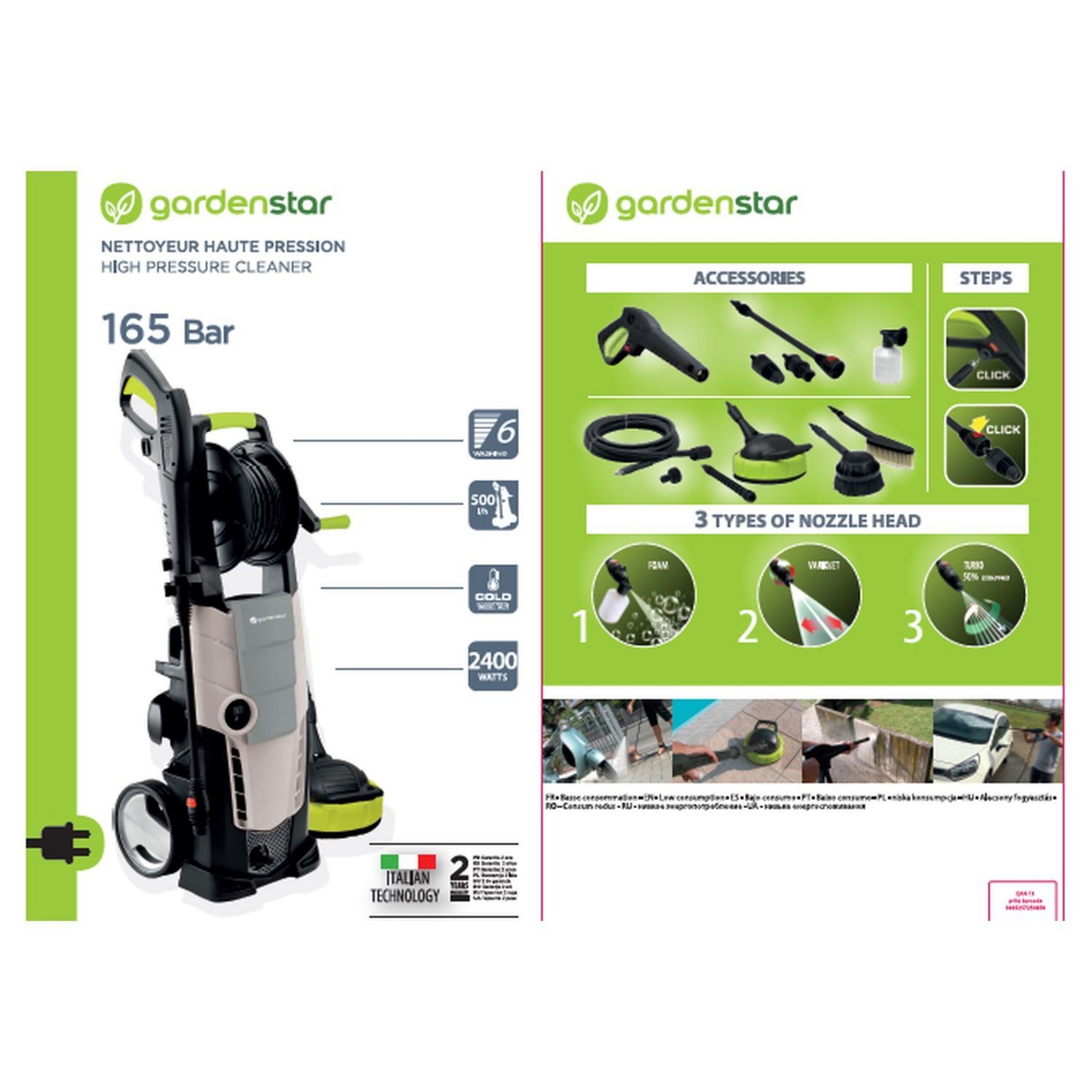 Voir la diapositive 2 : GARDENSTAR Nettoyeur haute pression 165 Bars