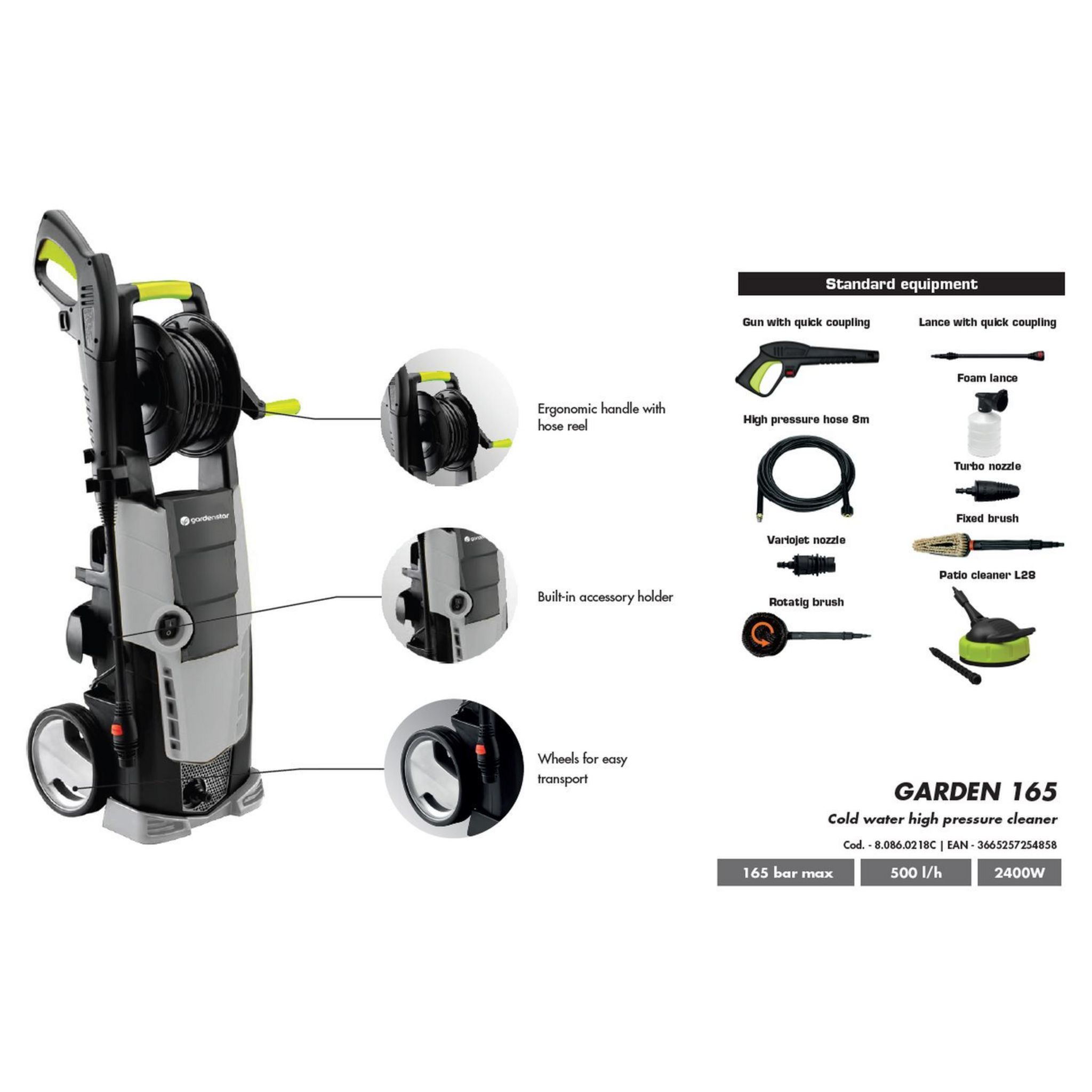 Voir la diapositive 3 : GARDENSTAR Nettoyeur haute pression 165 Bars