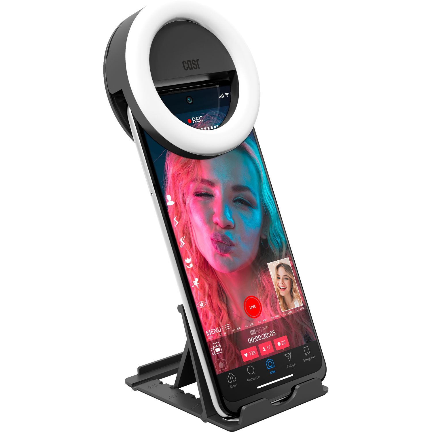 Voir la diapositive 5 : CASR STREAMER GO Clip LED+Support smartphone