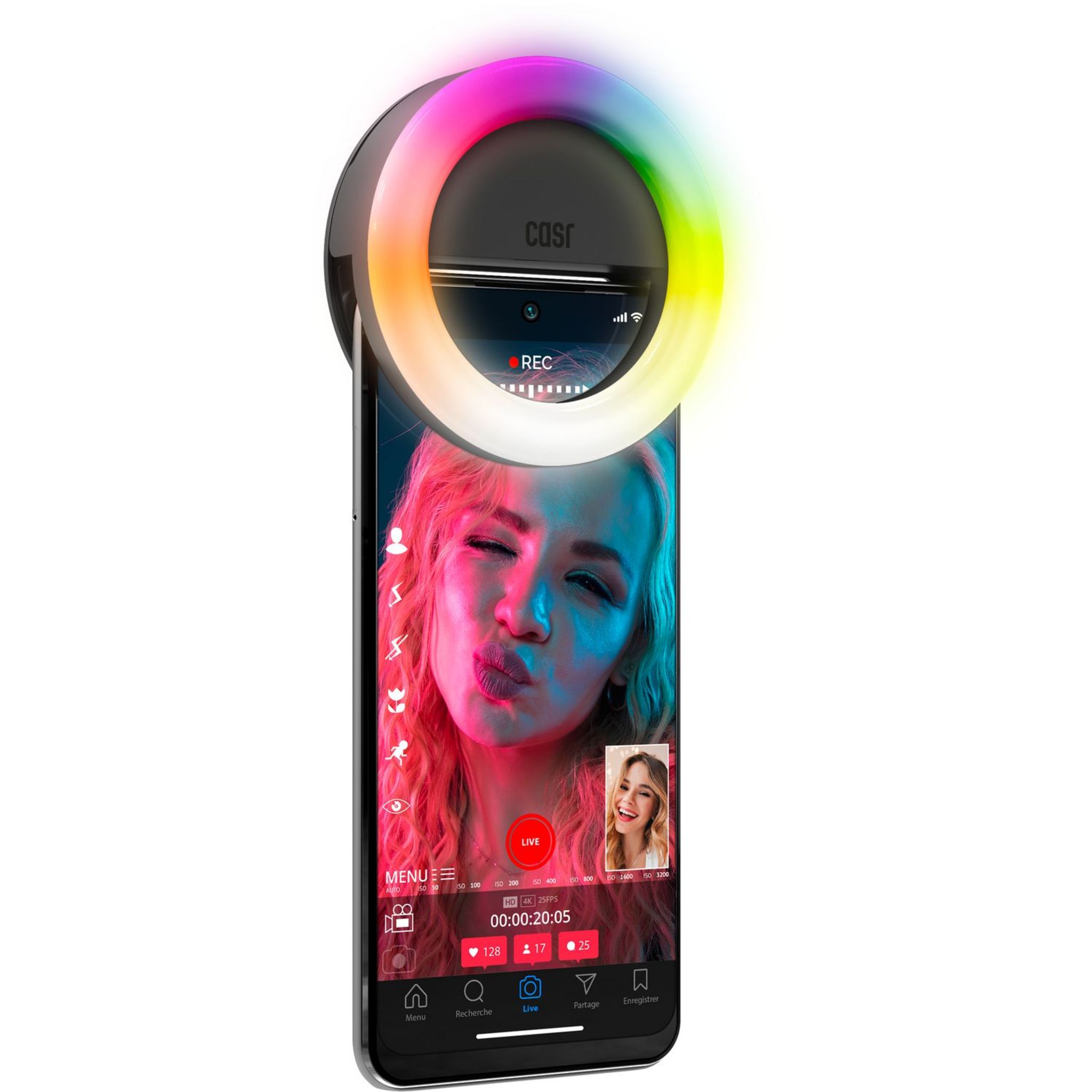 Voir la diapositive 9 : CASR STREAMER GO Clip LED+Support smartphone