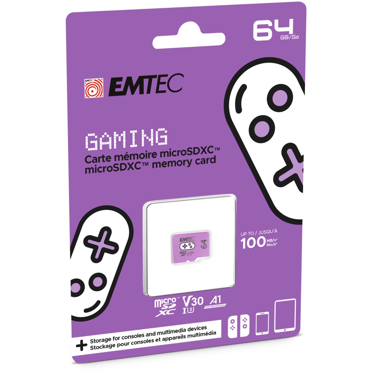 Voir la diapositive 2 : EMTEC Carte Micro SDXC Gaming 64Go - Violet