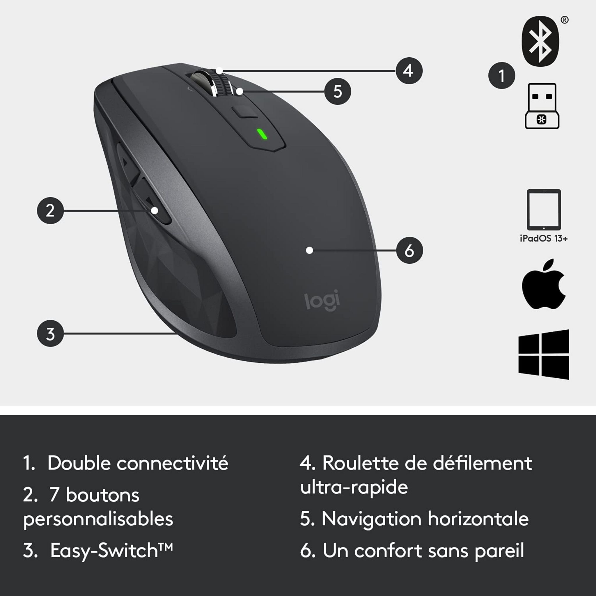 Voir la diapositive 6 : LOGITECH Souris MX ANYWHERE 2S - Noir
