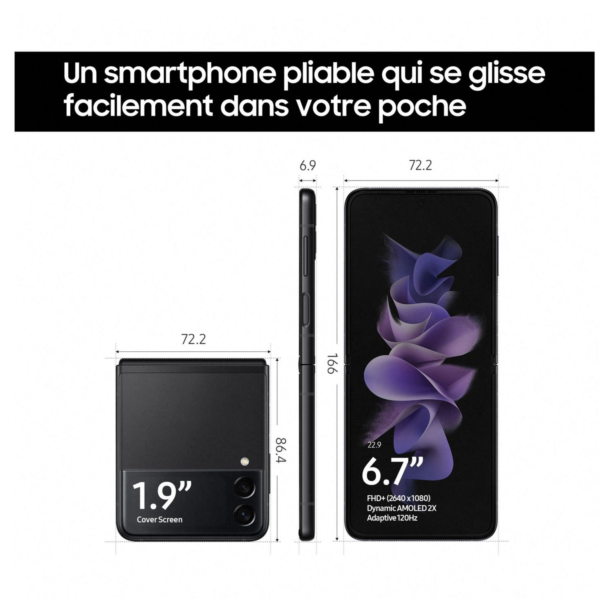 Voir la diapositive 6 : SAMSUNG Galaxy Z Flip3 5G - 128 Go - Noir