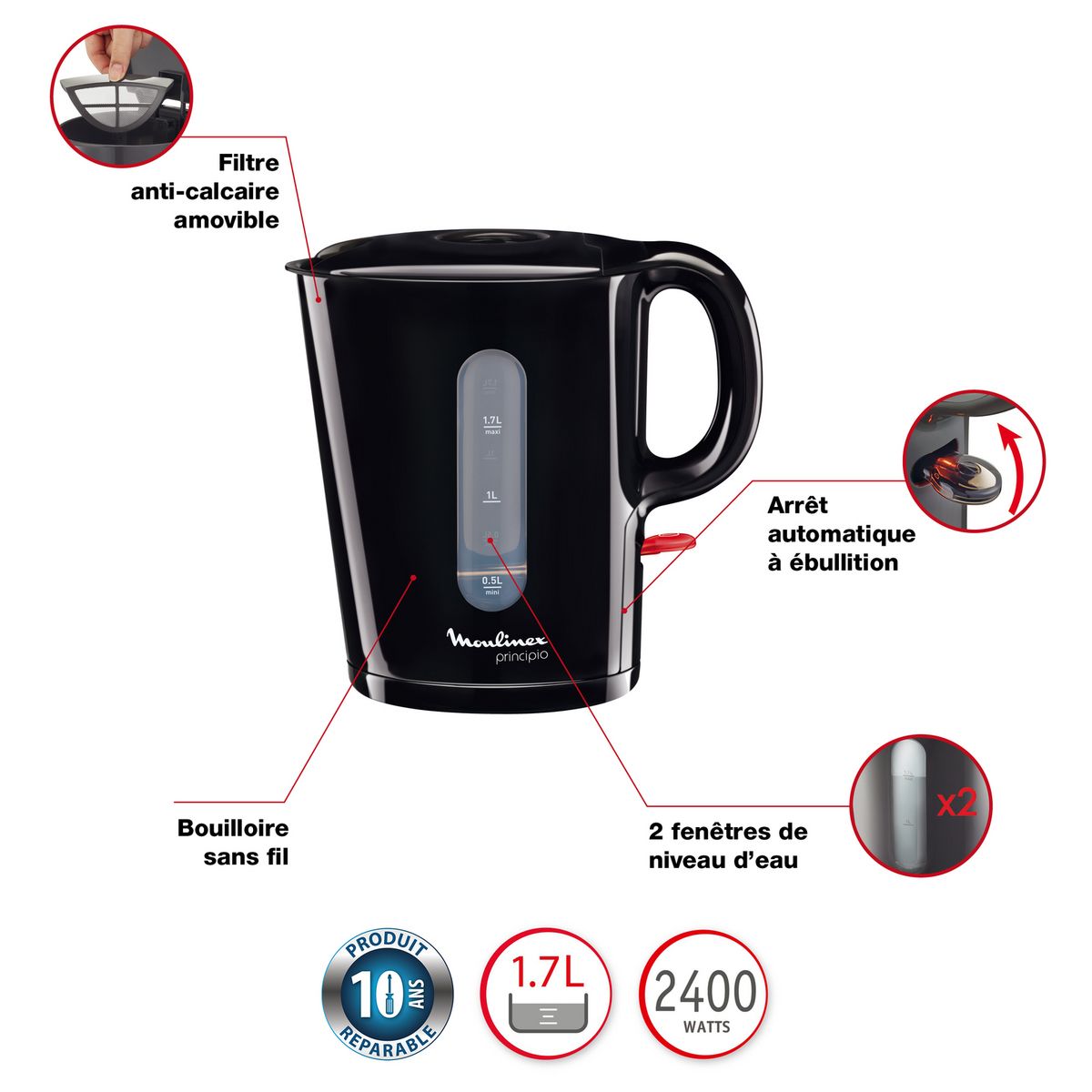 MOULINEX Bouilloire électrique BY105810 - Noir