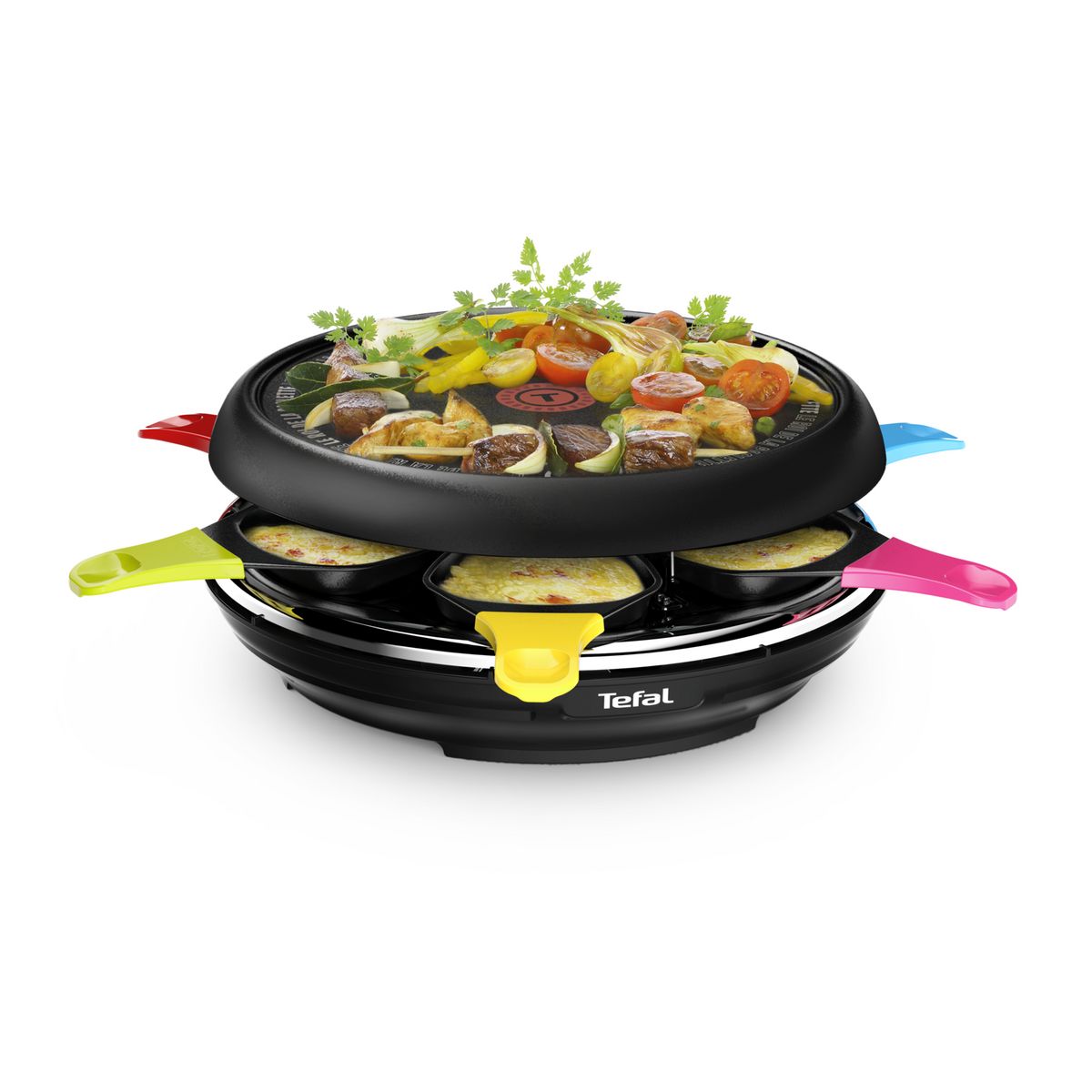 TEFAL 3 en 1 Appareil à raclette, crêpes et plancha 6 personnes Chefclub RE123810 - Noir