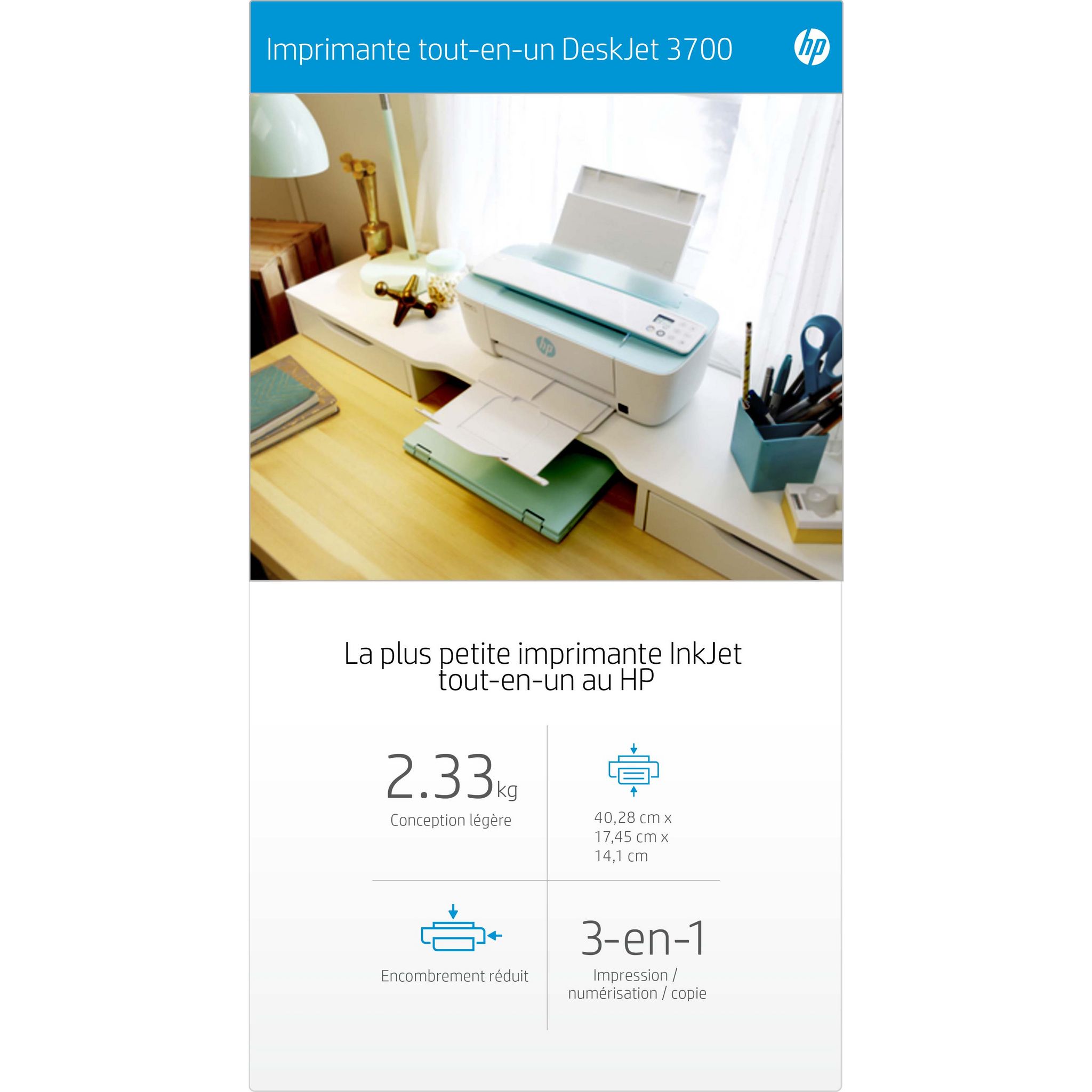 Voir la diapositive 6 : HP Imprimante DESKJET 3760 - Blanc et bleu