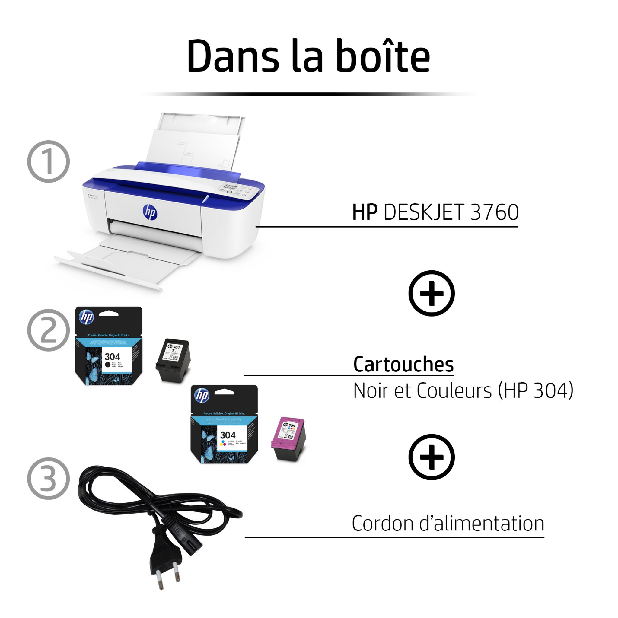 Voir la diapositive 8 : HP Imprimante DESKJET 3760 - Blanc et bleu