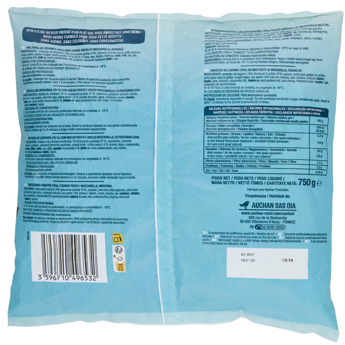 AUCHAN Poêlées légumes à l'italienne 5 portions 750g