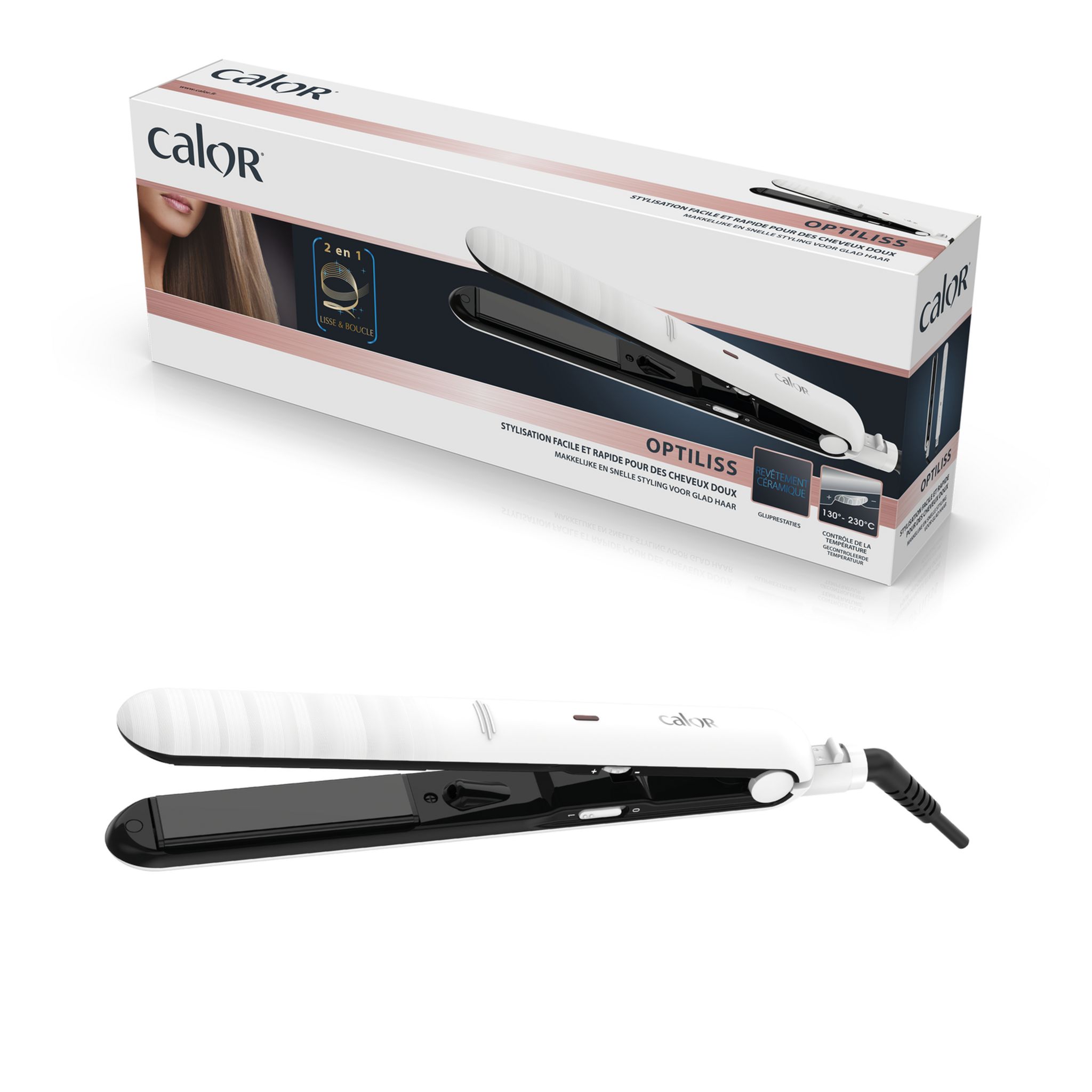 Voir la diapositive 7 : CALOR Lisseur céramique SF3210C0 - Blanc