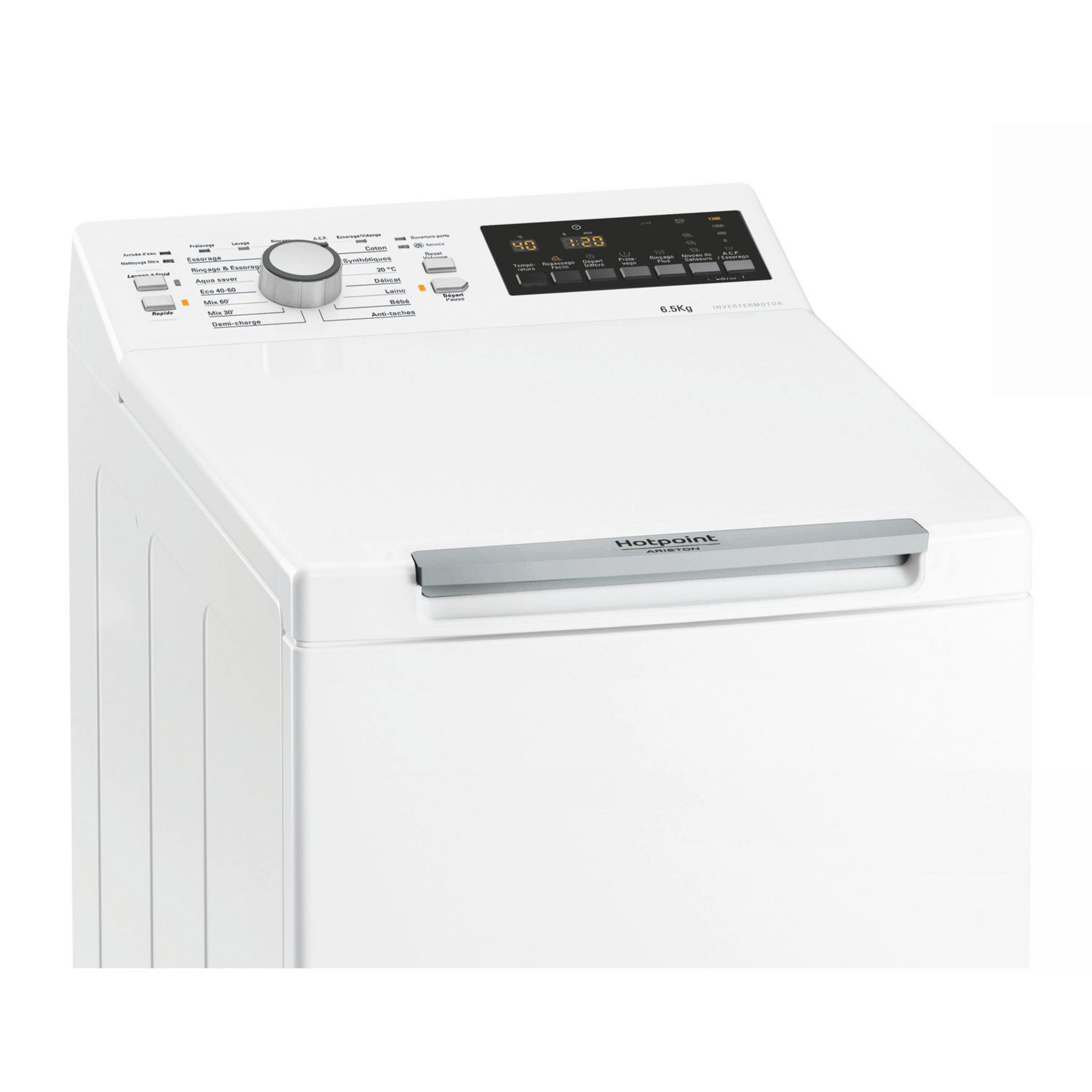 Voir la diapositive 5 : HOTPOINT Lave linge top WMTG6524BFR, 6.5 Kg, 1200 T/min