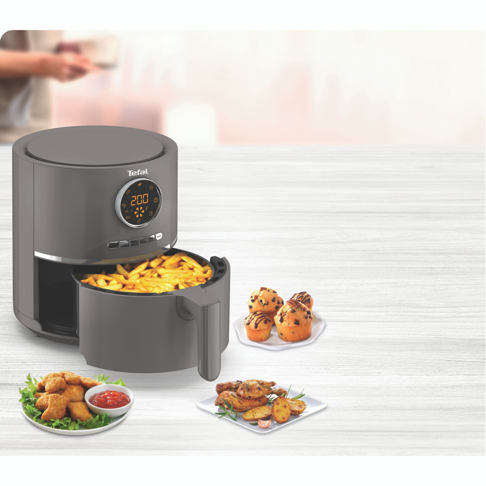 Voir la diapositive 2 : TEFAL Friteuse électrique sans huile à air chaud EY111B15 - Gris