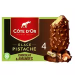 COTE D'OR Bâtonnet glacé pistache chocolat et amandes 4 pièces 260g