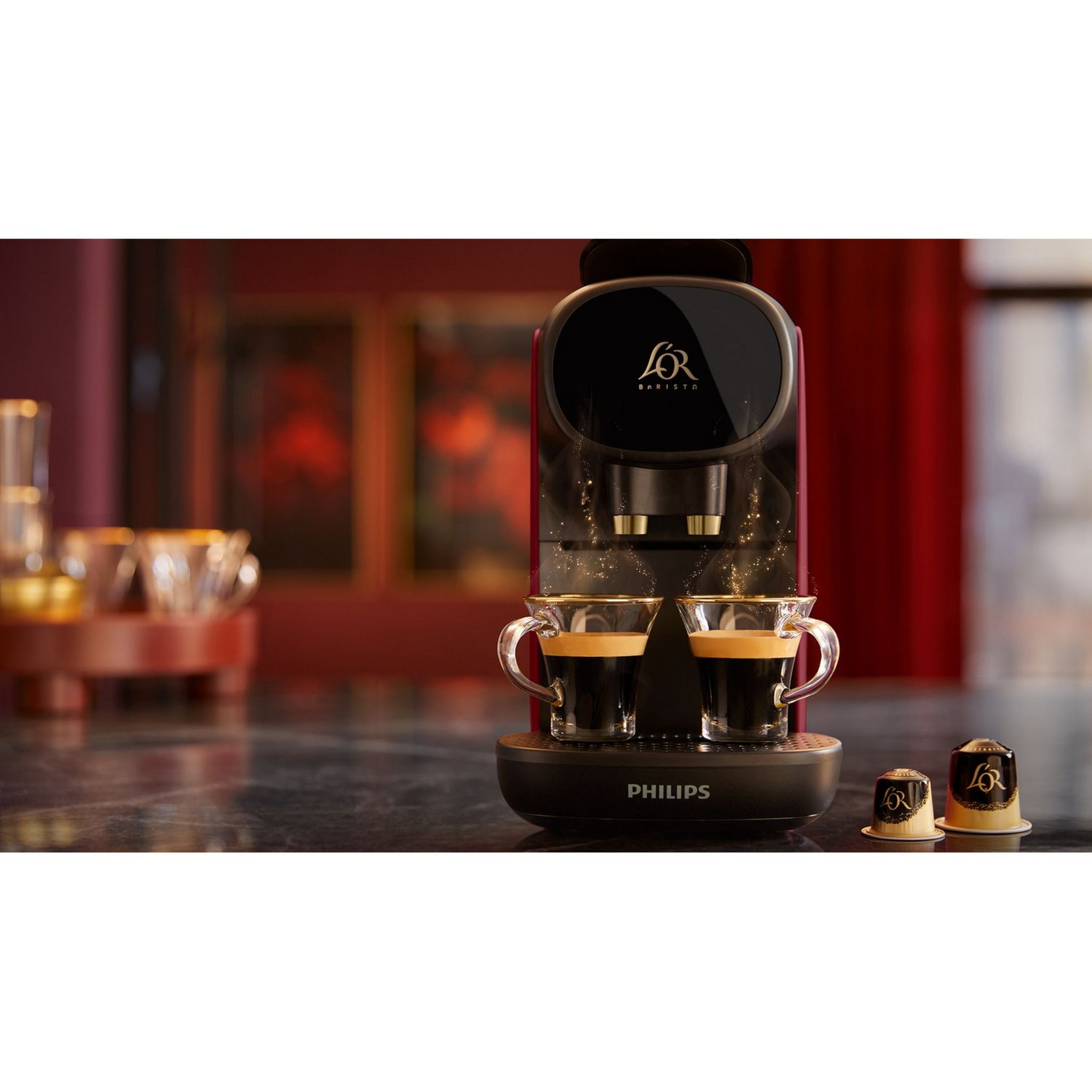 Voir la diapositive 8 : PHILIPS Cafetière à dosette LM9012/50 - Noir et rouge