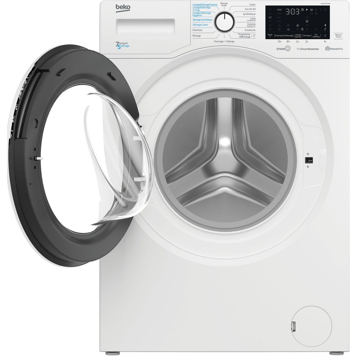 BEKO Lave linge séchant hublot HWD7527WW, 7 kg lavage, 5 kg séchage, 1200 T/min, Condensation, C