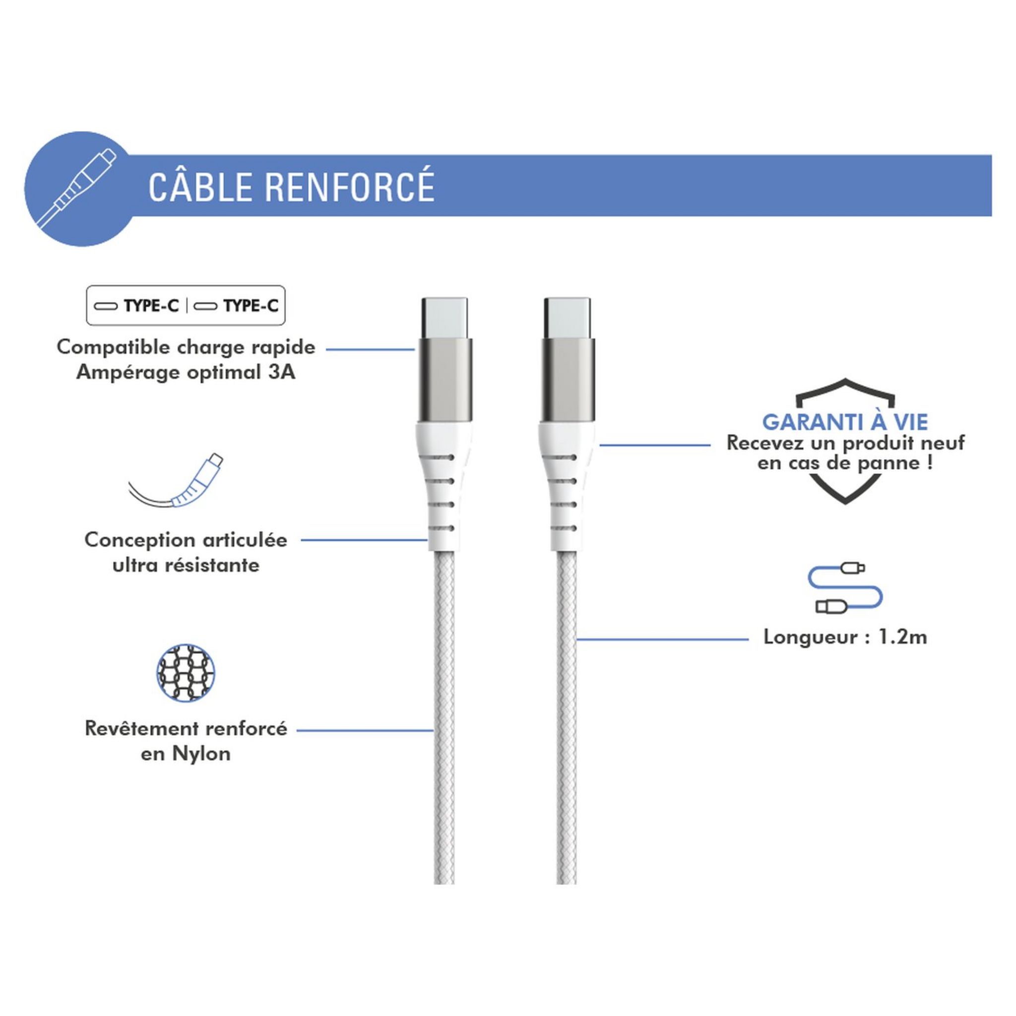 Voir la diapositive 4 : BIGBEN Câble de charge - Longueur du câble 1.2m - Blanc