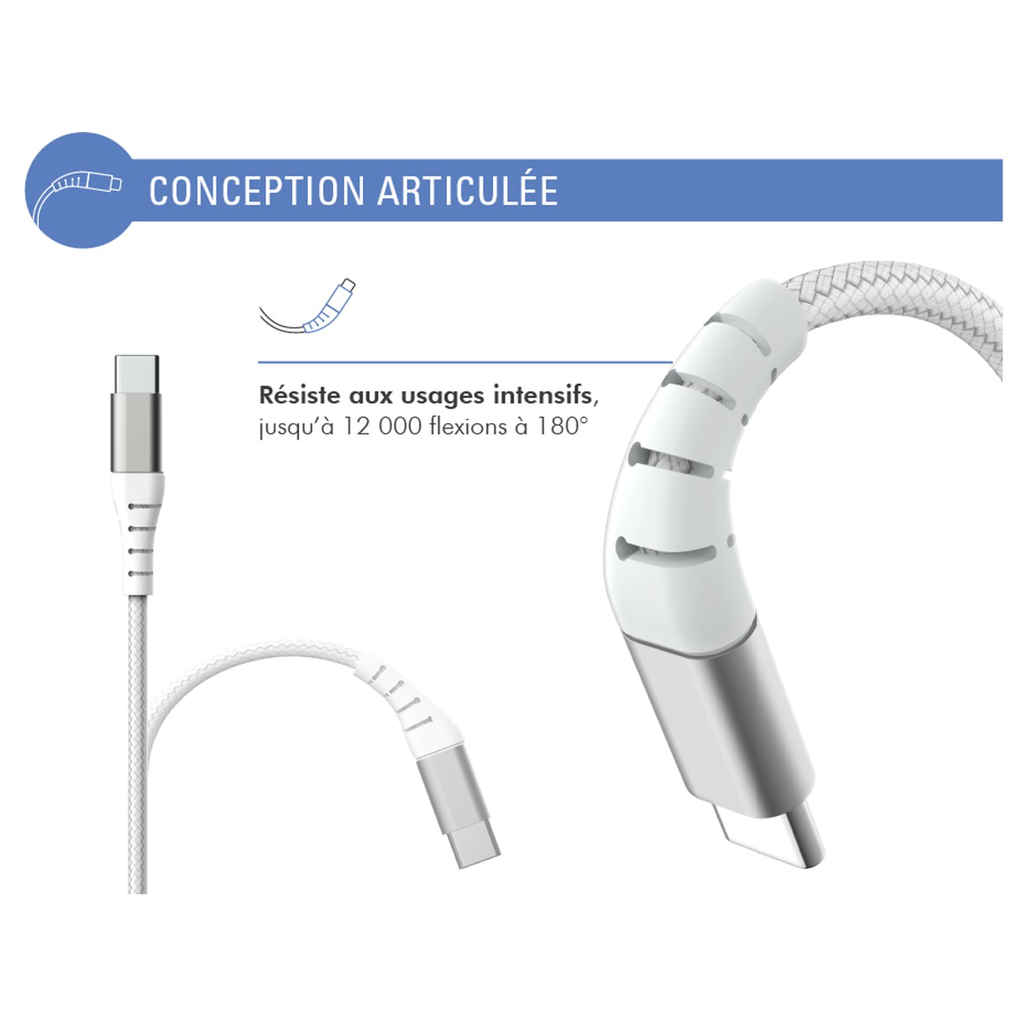 Voir la diapositive 2 : BIGBEN Câble de charge USB-C - Blanc