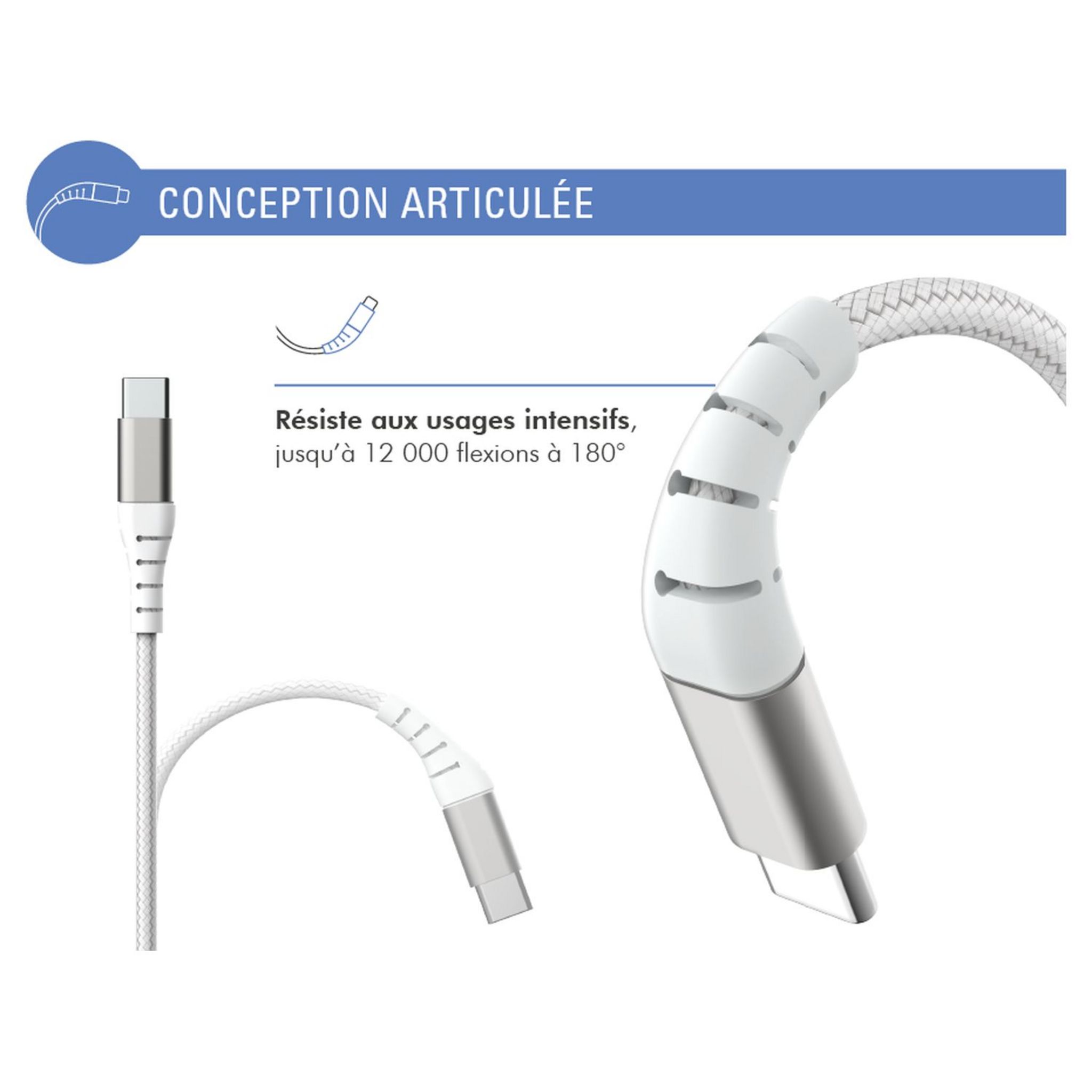 Voir la diapositive 2 : BIGBEN Câble de charge USB-C - Blanc