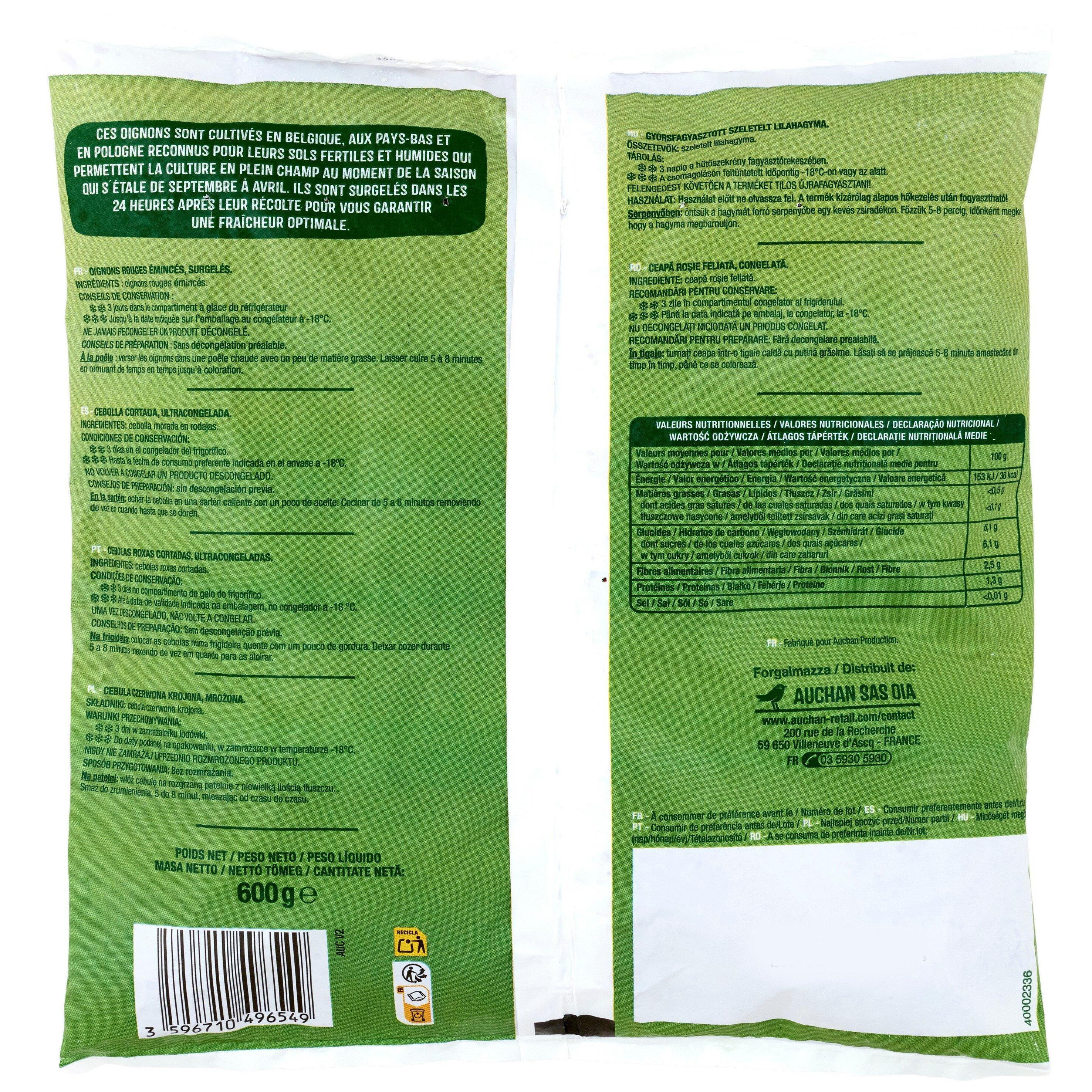Voir la diapositive 2 : AUCHAN Oignons rouges émincés 600g