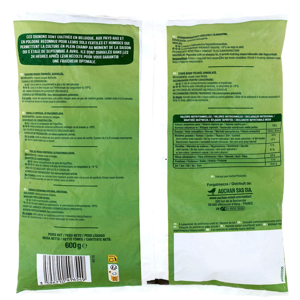 AUCHAN Oignons rouges émincés 600g