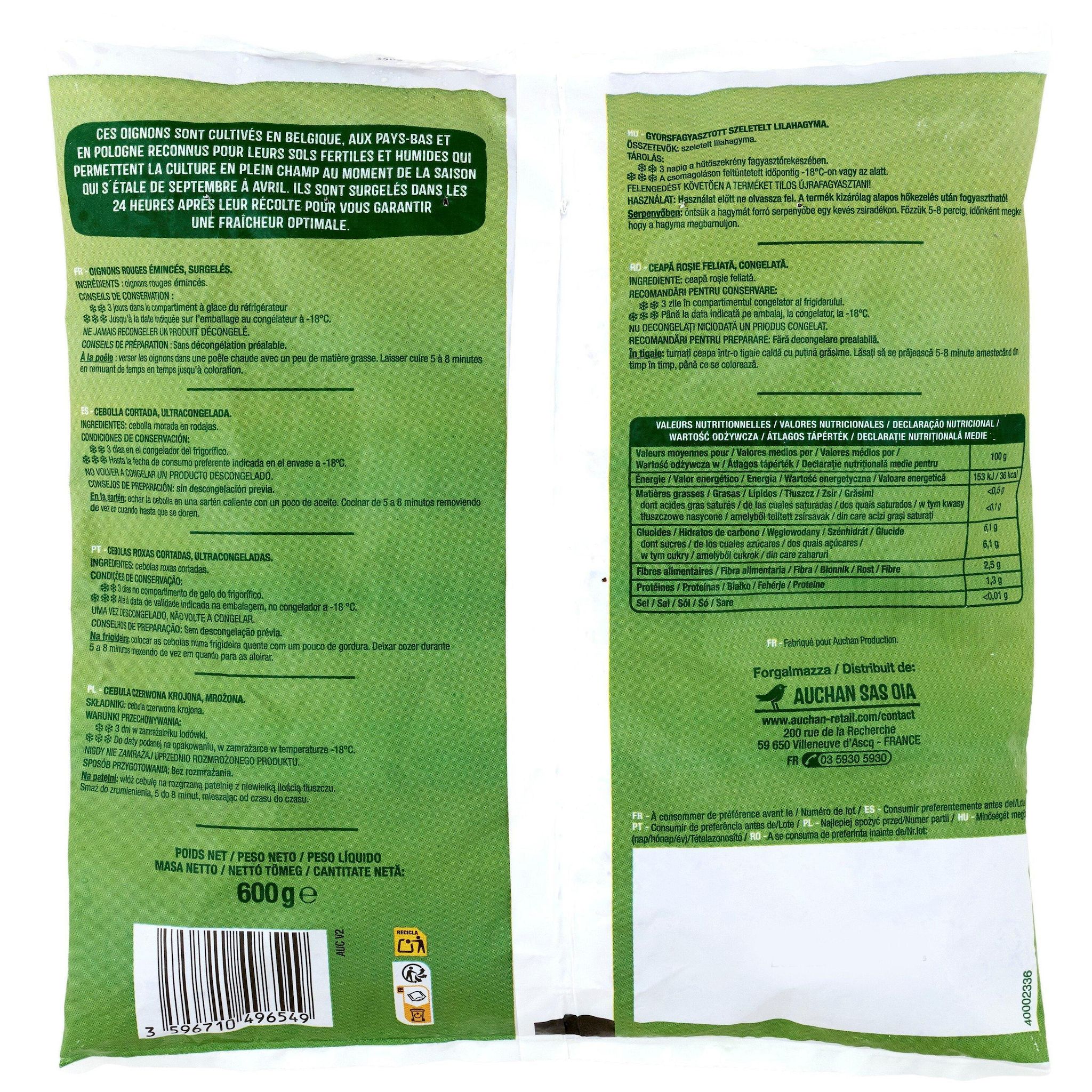 Voir la diapositive 2 : AUCHAN Oignons rouges émincés 600g