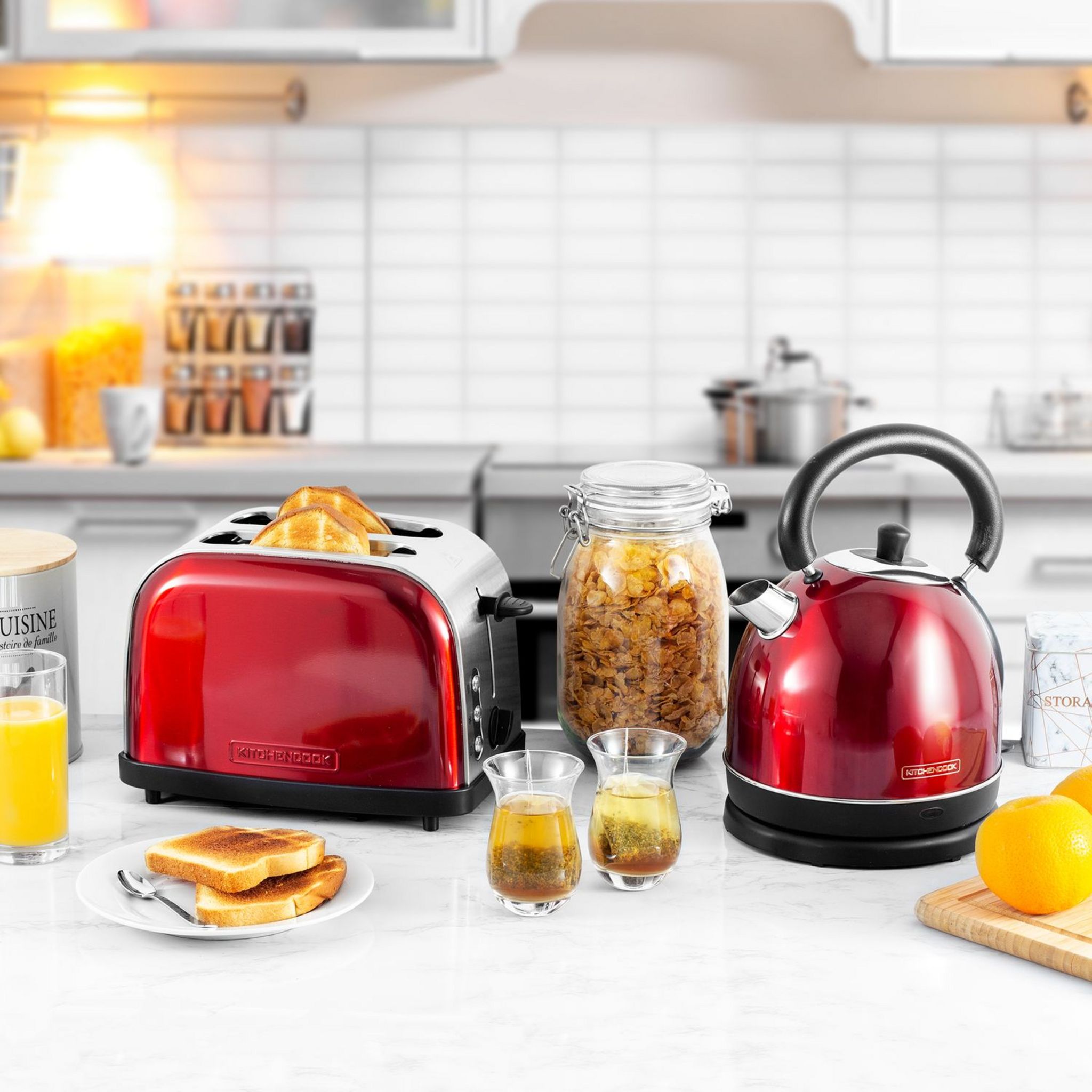 Voir la diapositive 2 : KITCHENCOOK Bouilloire électrique TEAKETTLE R - Rouge Inox