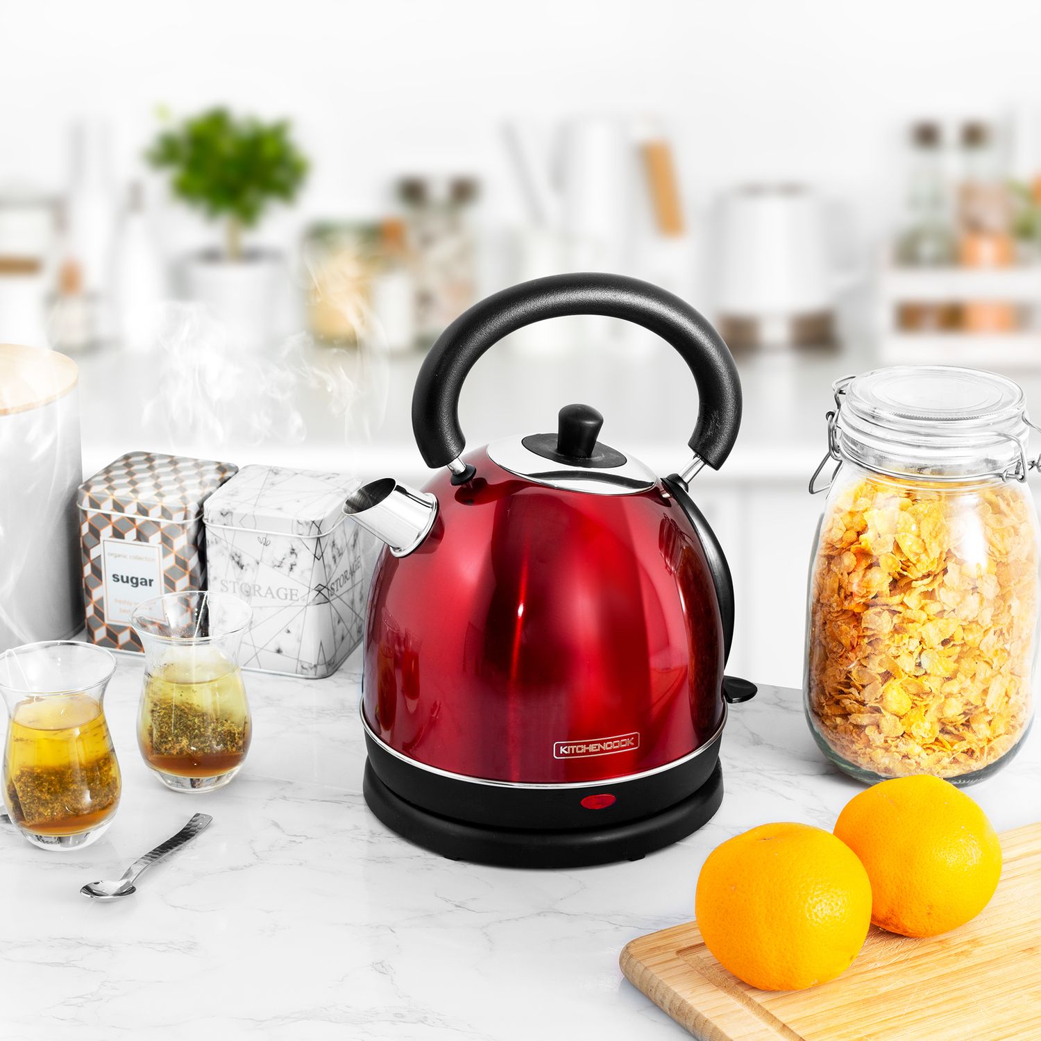 Voir la diapositive 7 : KITCHENCOOK Bouilloire électrique TEAKETTLE R - Rouge Inox