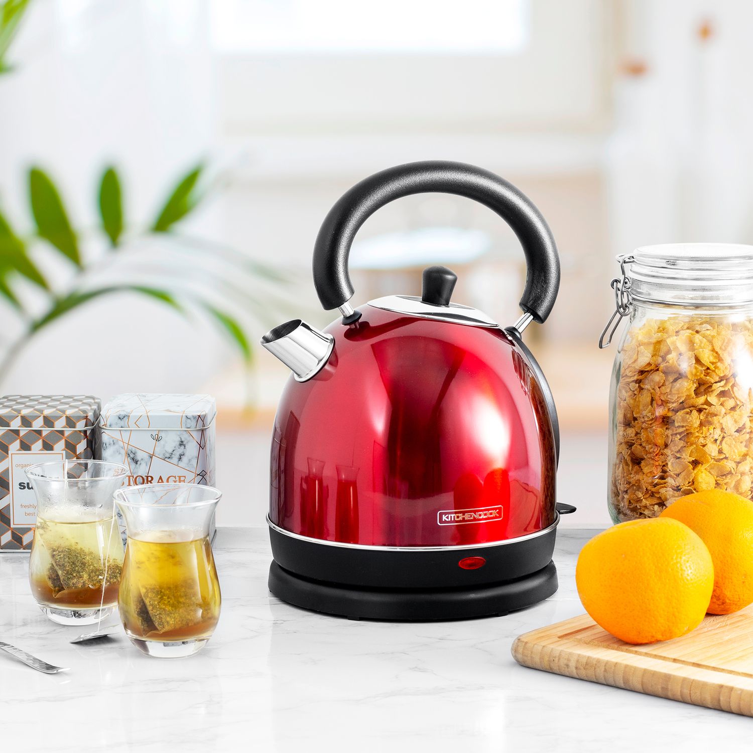 Voir la diapositive 9 : KITCHENCOOK Bouilloire électrique TEAKETTLE R - Rouge Inox