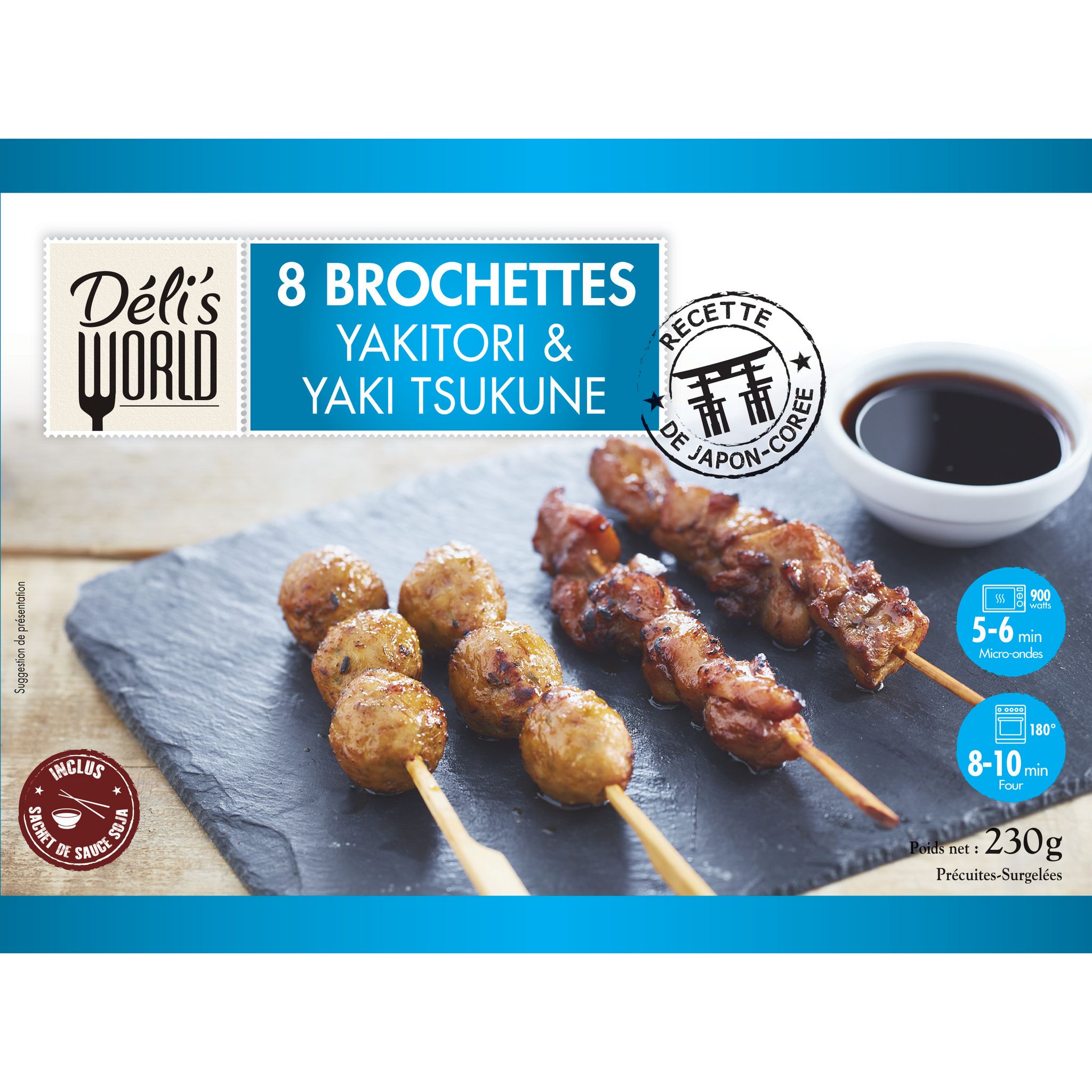 Voir la diapositive 2 : DELI'S WORLD Brochettes yakitori et yaki tsukune 8 pièces 230g
