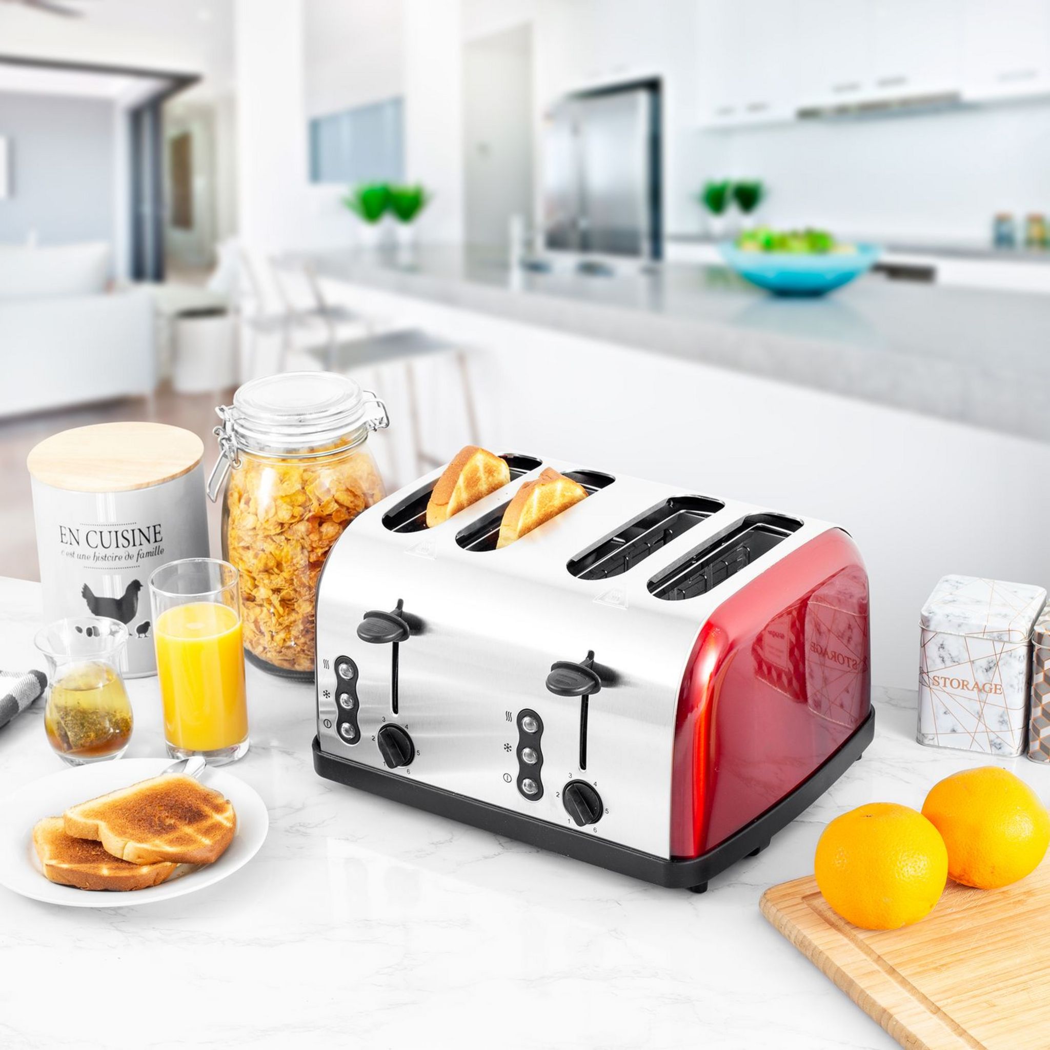 Voir la diapositive 8 : KITCHENCOOK Grille pain FAMILYXL - Inox rouge