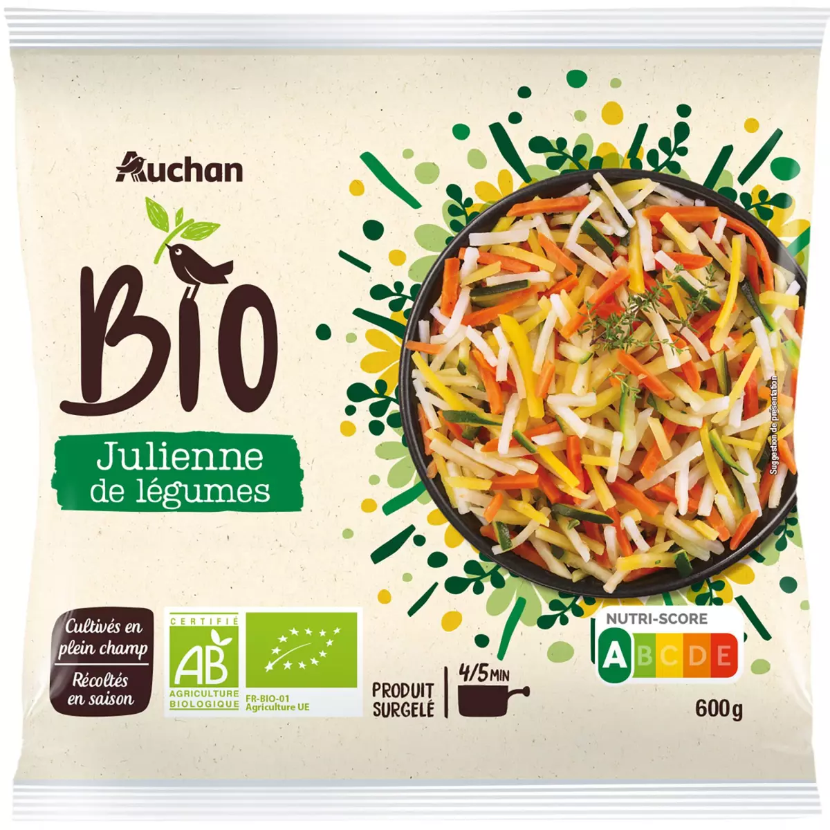 AUCHAN BIO Julienne de légumes 3 portions 600g