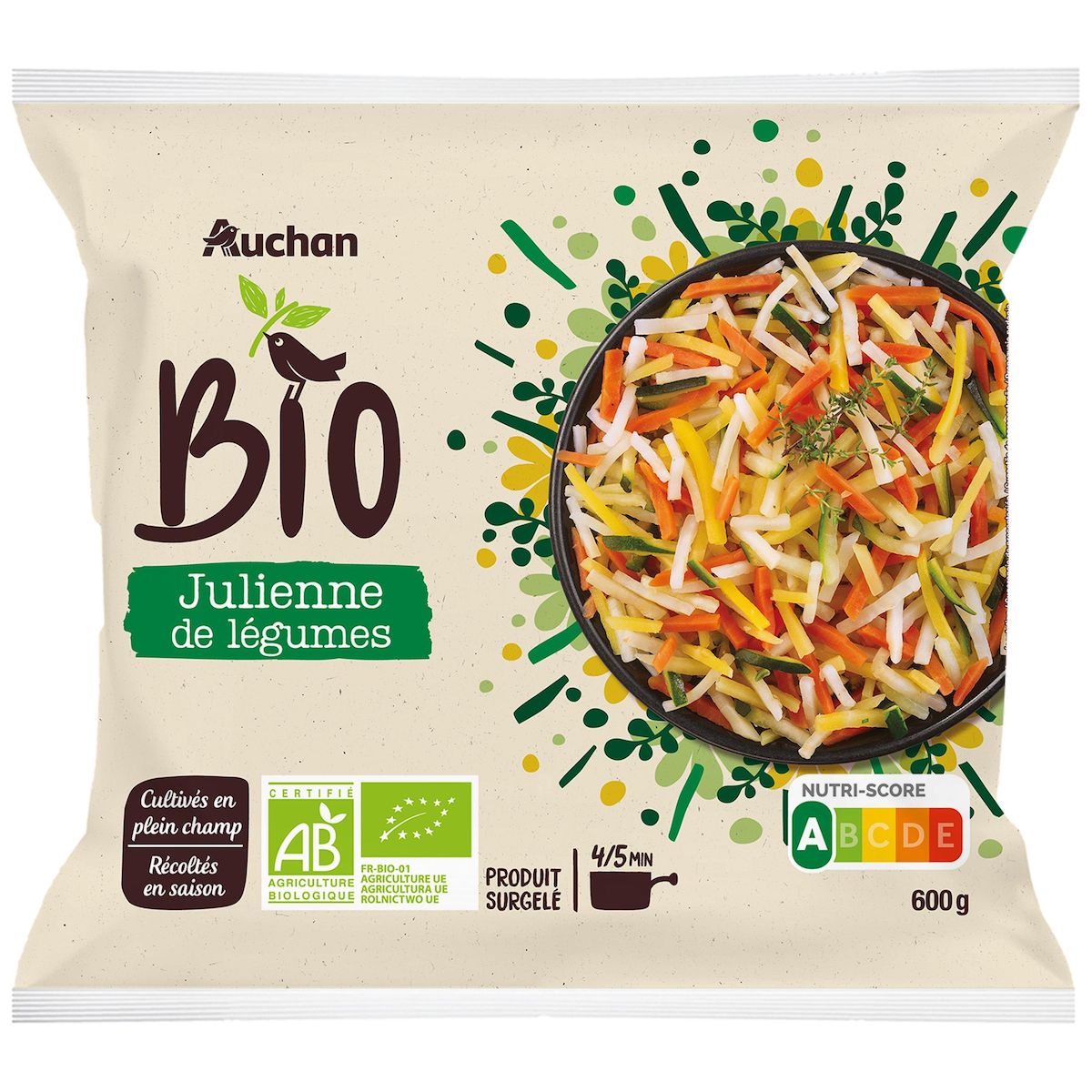 AUCHAN BIO Julienne de légumes 3 portions 600g