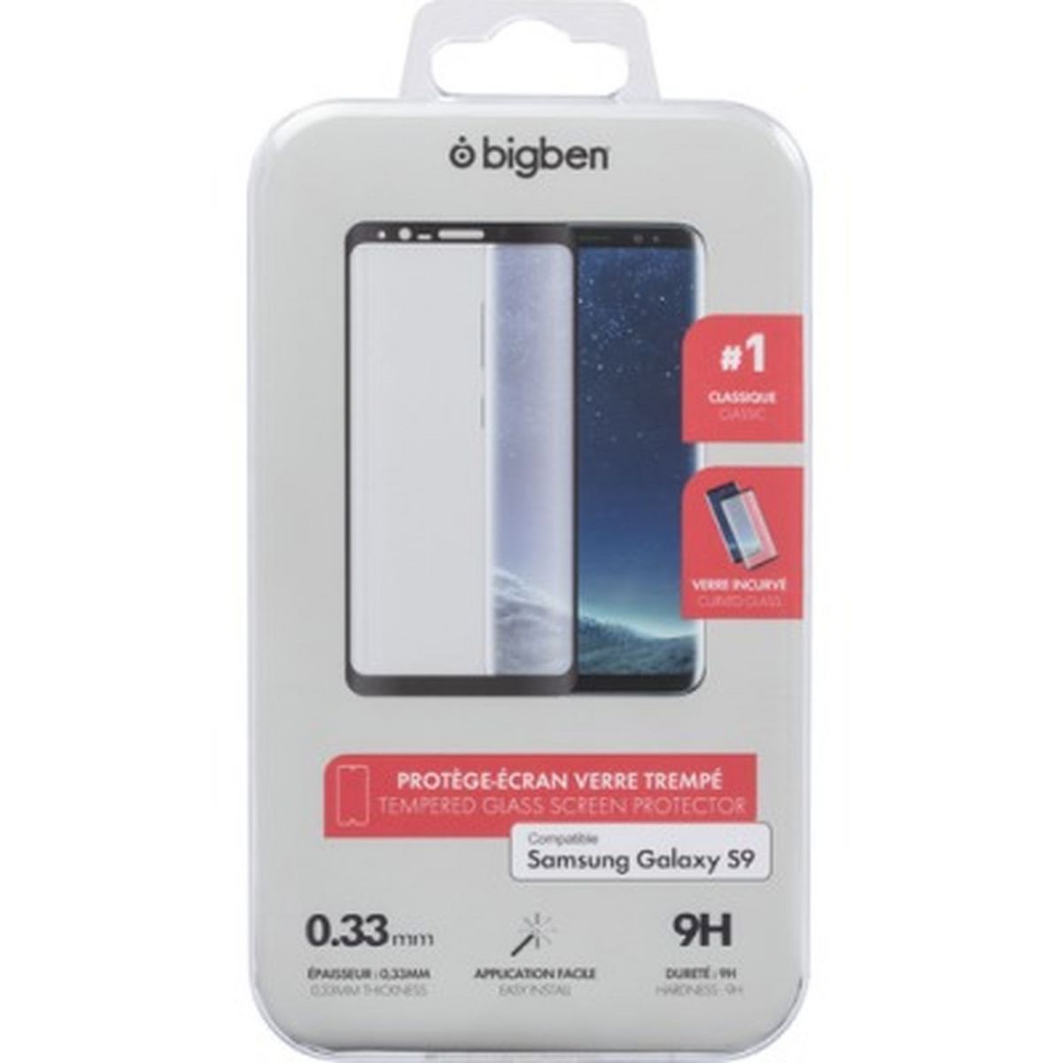 BIGBEN Film de protection pour Samsung Galaxy S9 - Transparent et Noir