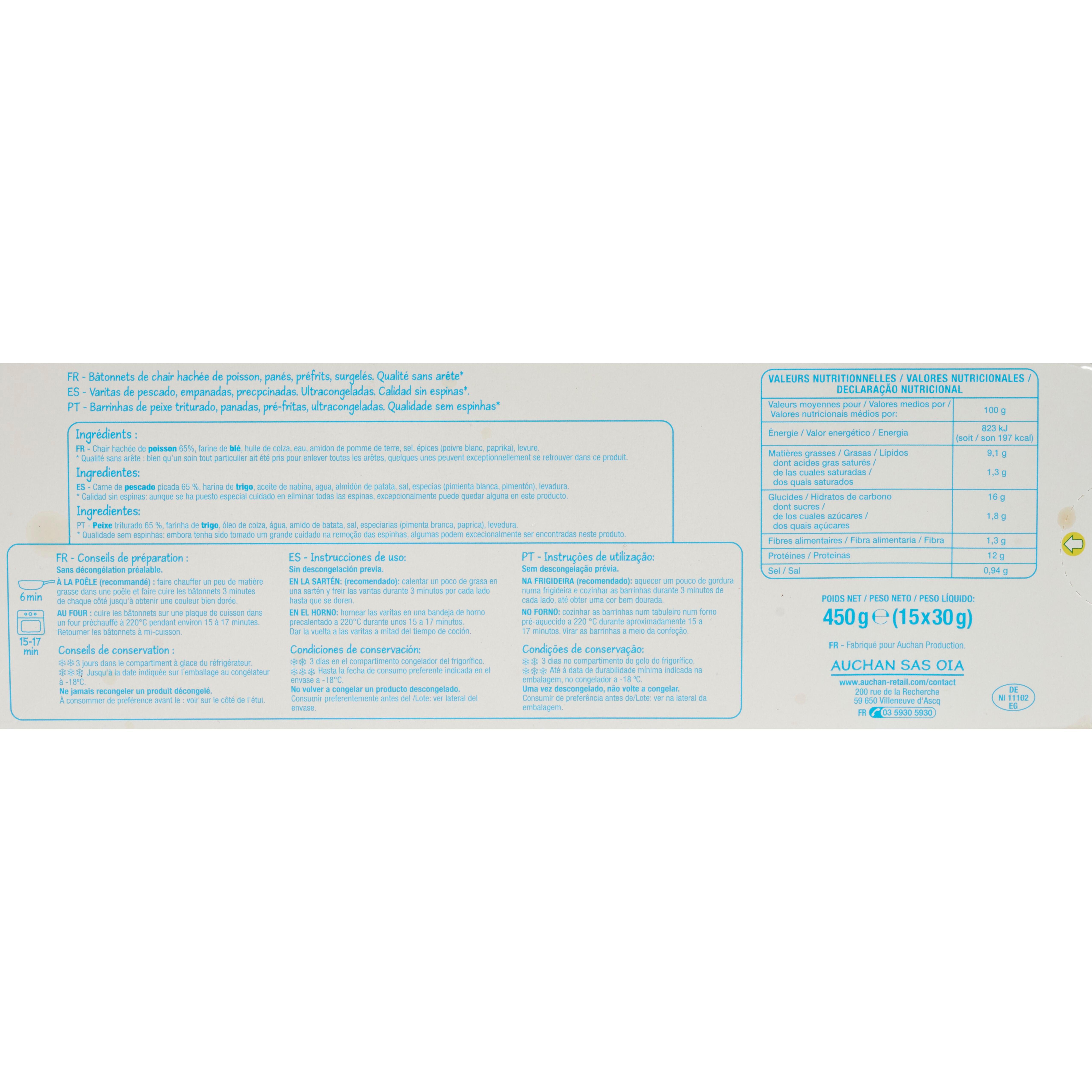 Voir la diapositive 2 : POUCE Bâtonnets de poisson panés 15 pièces 450g