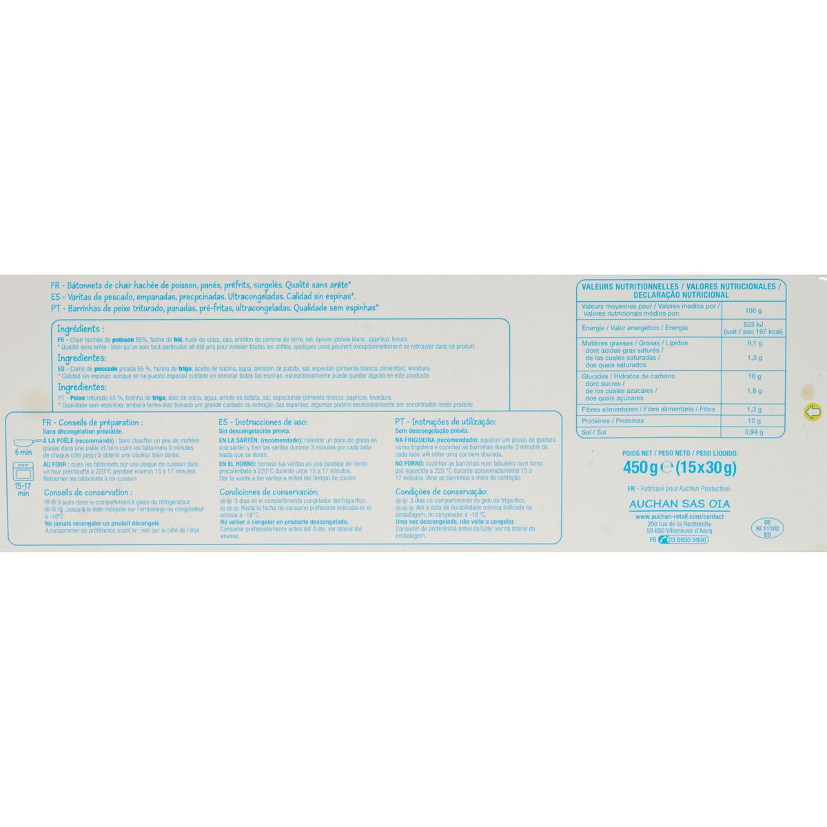 POUCE Bâtonnets de poisson panés 15 pièces 450g