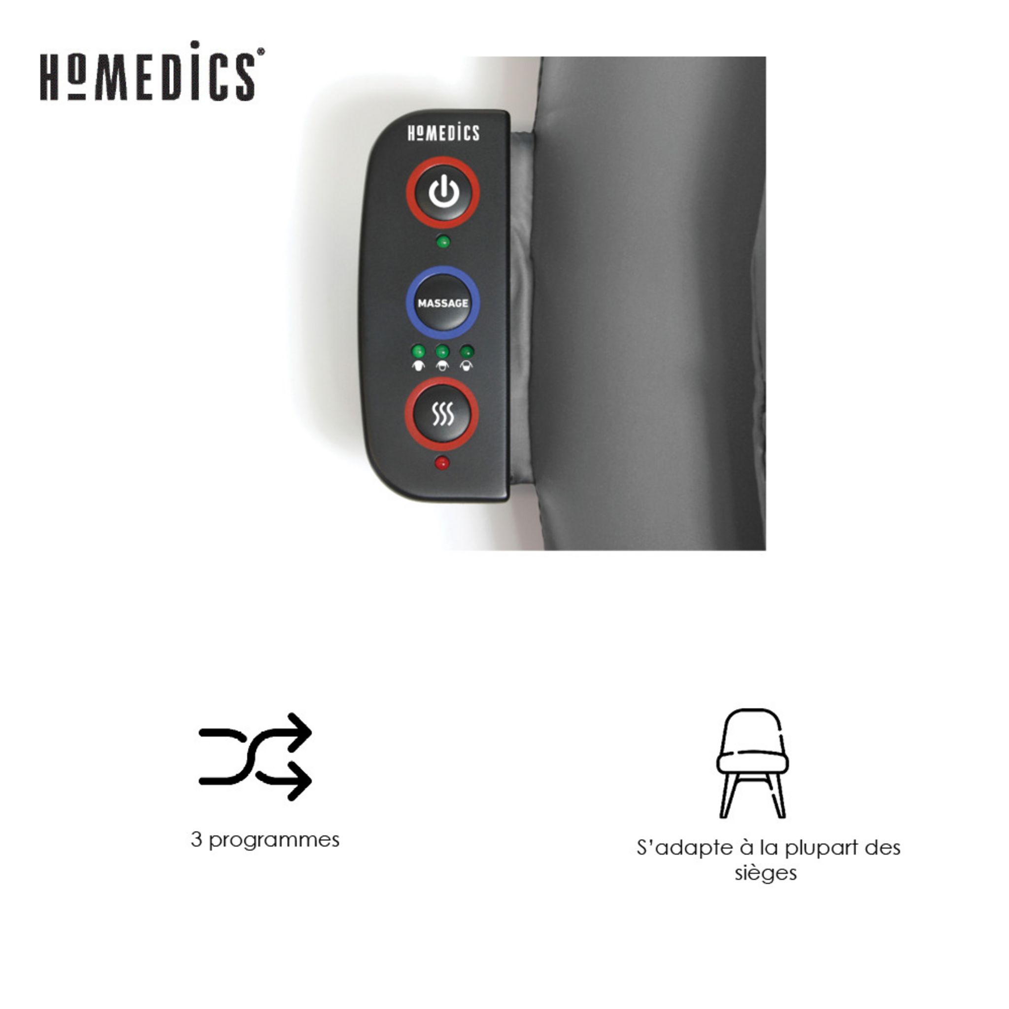 Voir la diapositive 4 : HOMEDICS Siège de massage HMSBM195H - Gris