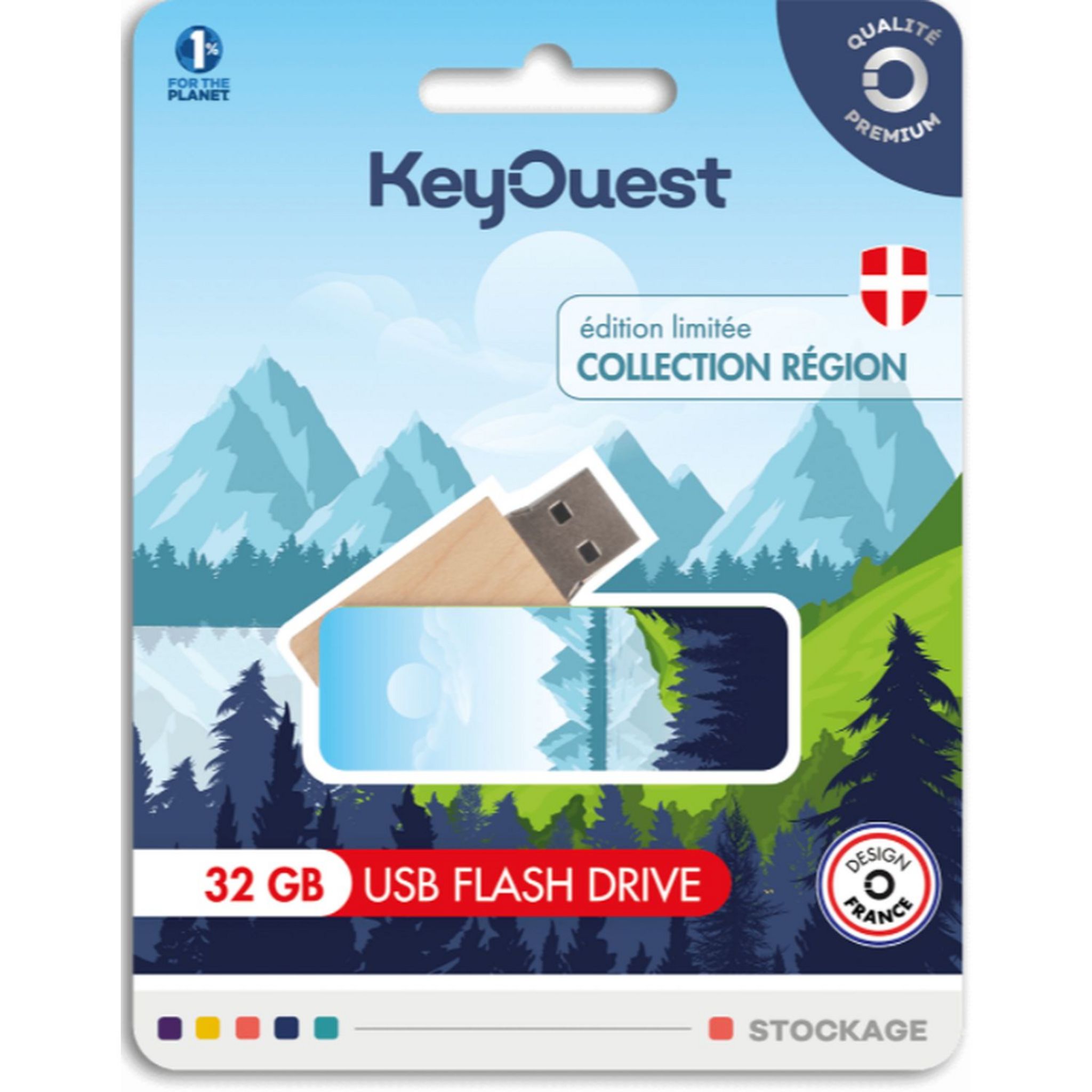 Voir la diapositive 2 : KEYOUEST Clé USB 32Go Bois Savoie - Bois, bleu à motif