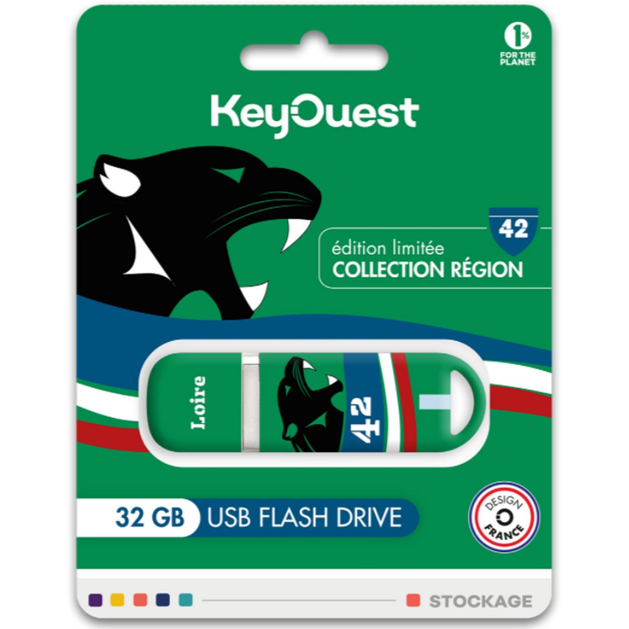 Voir la diapositive 2 : KEYOUEST Clé USB 32Go Loire - Vert, noir et bleu