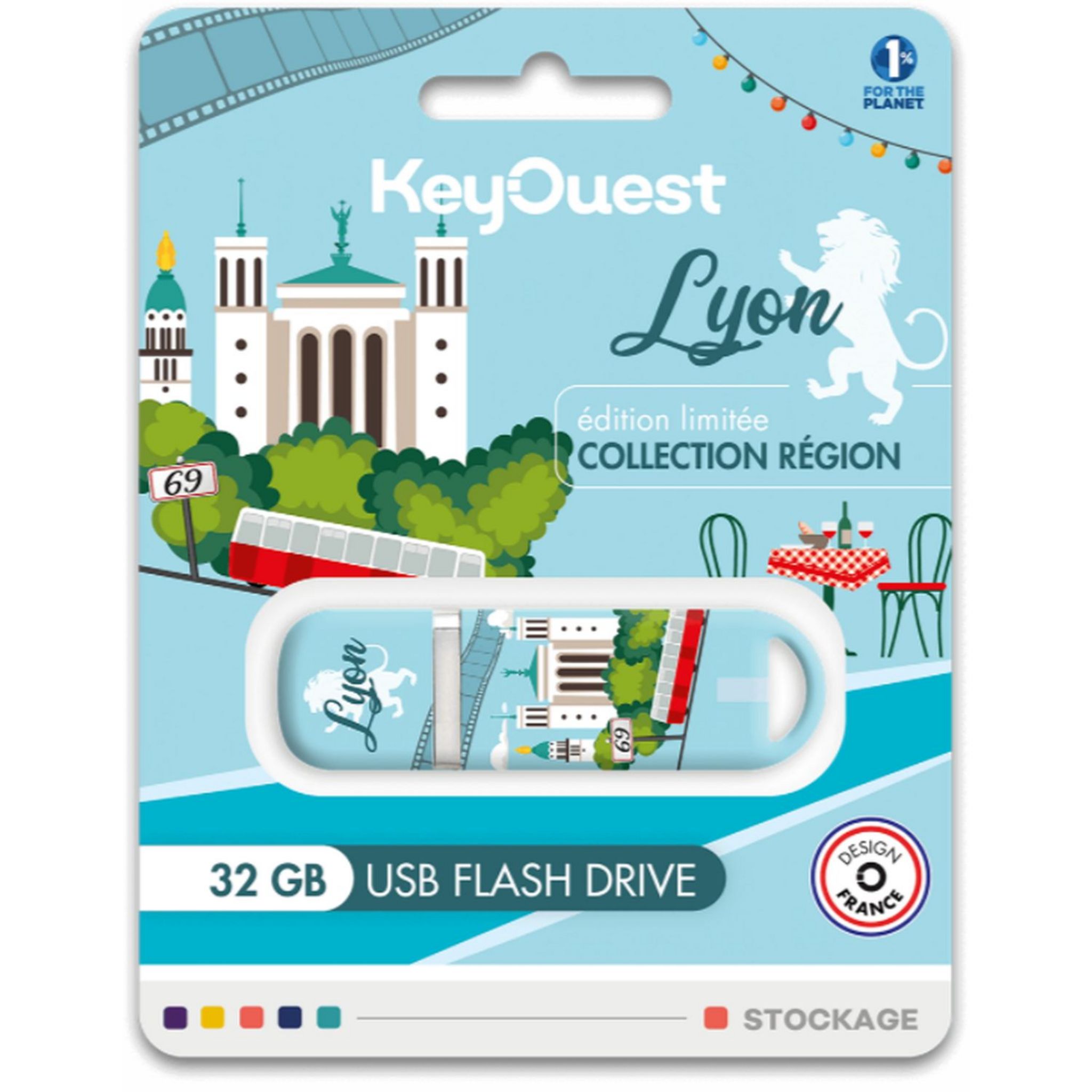Voir la diapositive 2 : KEYOUEST Clé USB 32Go Lyon - Bleu à motif