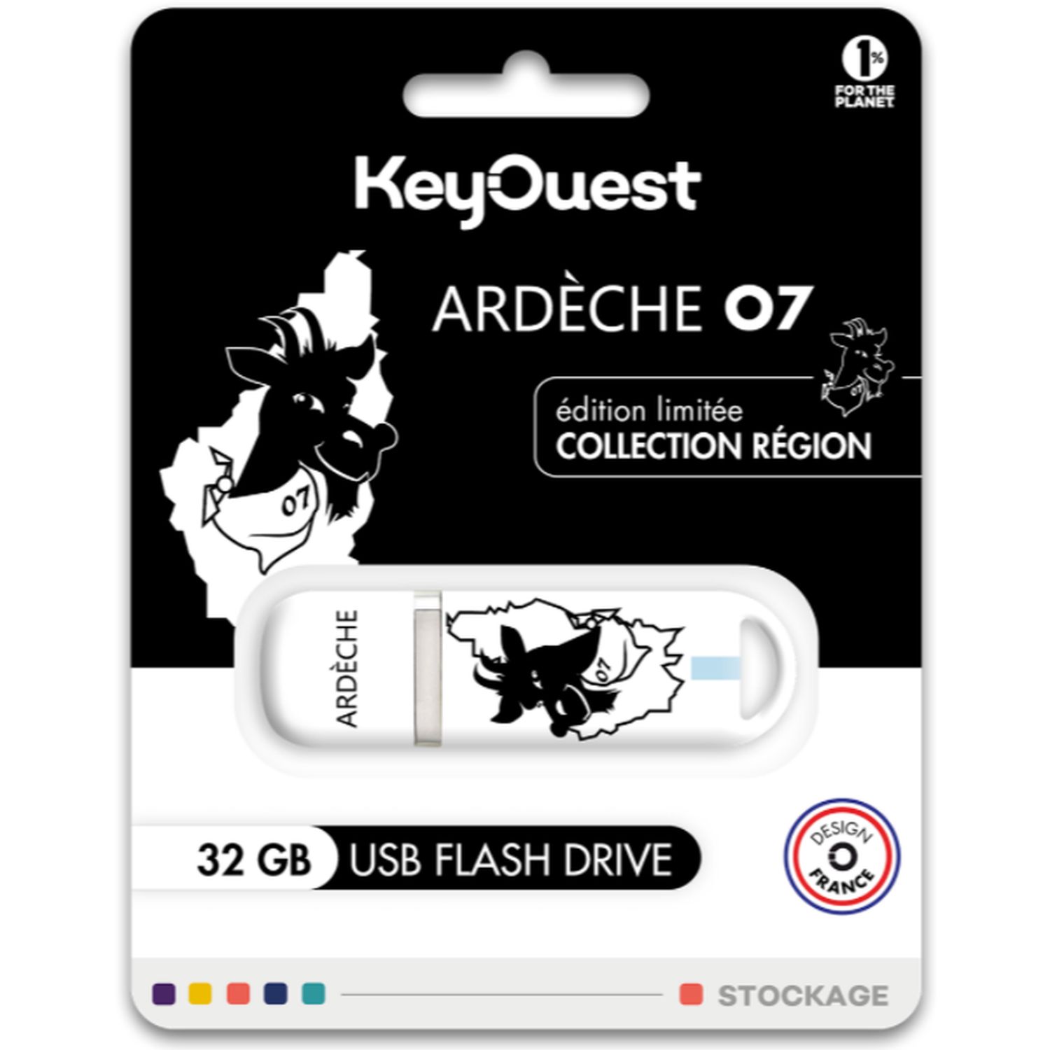 Voir la diapositive 2 : KEYOUEST Clé USB 32Go Ardèche - Blanc et noir
