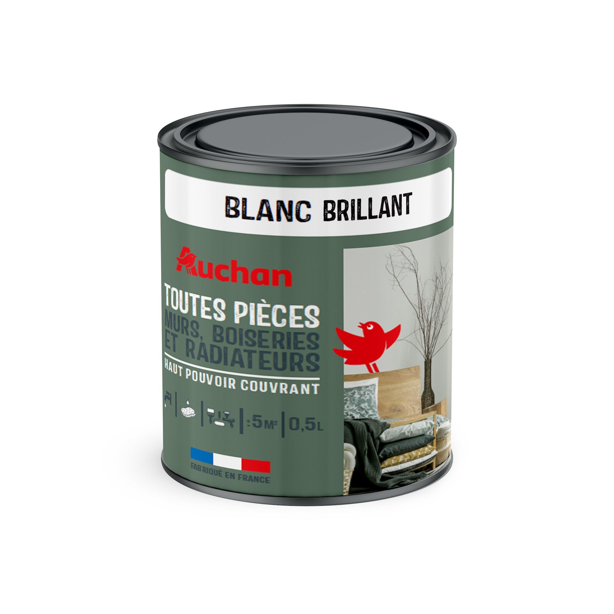 AUCHAN Peinture blanc brillant toutes pièces murs, boiseries et radiateurs